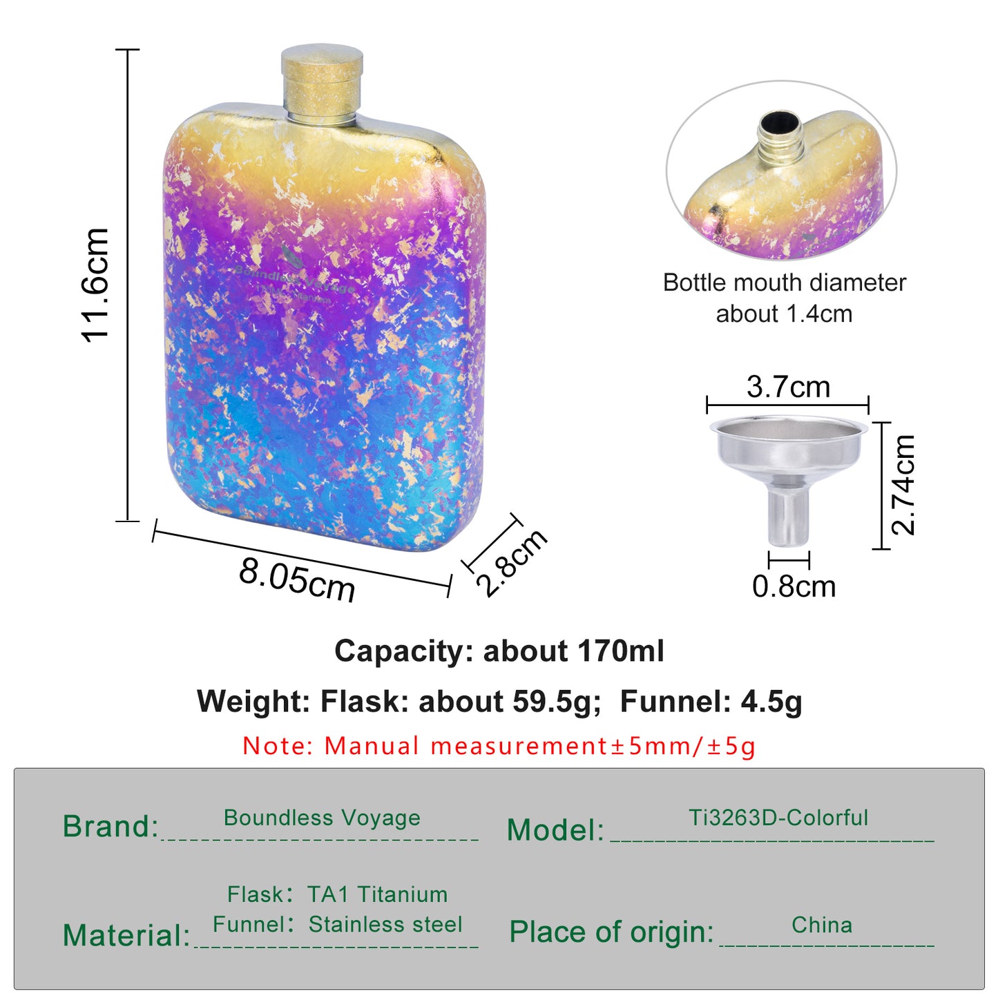 Boundless Voyage Ultralight Titanium Hip Flask | Pocket Size Whiskey & Liquor Bottle | Leakproof & Non-Toxic Metal Flask for Camping, Hiking, EDC & Premium Groomsmen Gifts