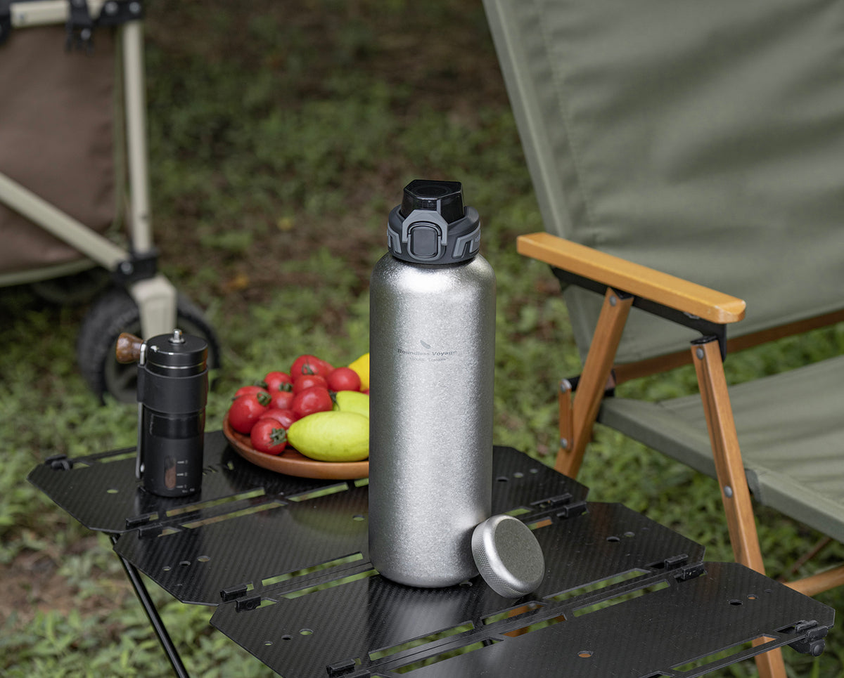 Boundless Voyage 1500ml Titanium Water Bottle – Lightweight Leak-Proof 1.5L Bottle with 2 Lids for Camping, Hiking, Travel & Gym