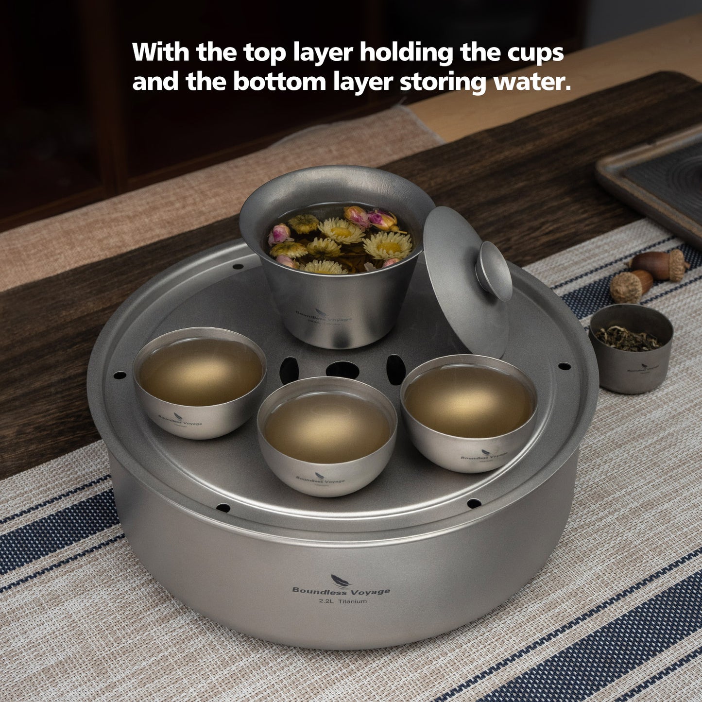 Boundless Voyage Titanium Tea Tray with Drainage – Portable Tea & Coffee Serving Tray for Travel, Home, Office & Outdoor Brewing