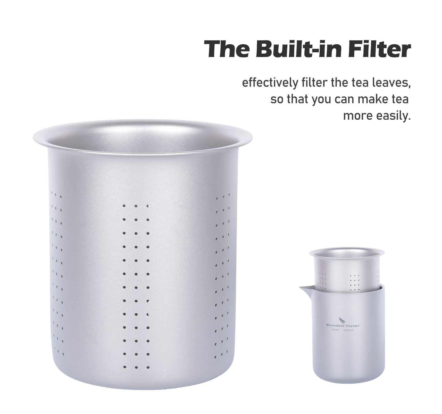 Boundless Voyage 400ml Titanium Double-Layer Tea Set | Insulated Teapot with 4pcs 40ml Anti-Scald Cups | Lightweight 168g Travel Tea Maker for Camping