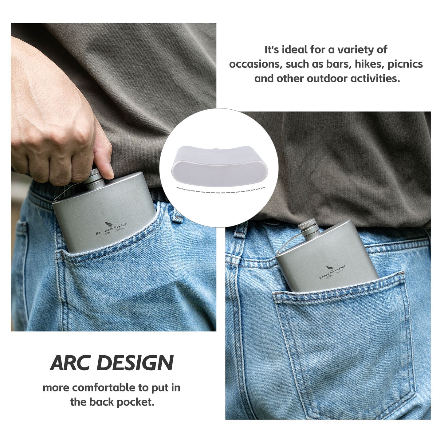 Boundless Voyage 7oz Titanium Flask – Ultralight 200ml Pocket Liquor Bottle, Pure TA1 Titanium, Leakproof Travel Hip Flask for Camping, Hiking & Outdoor Adventures