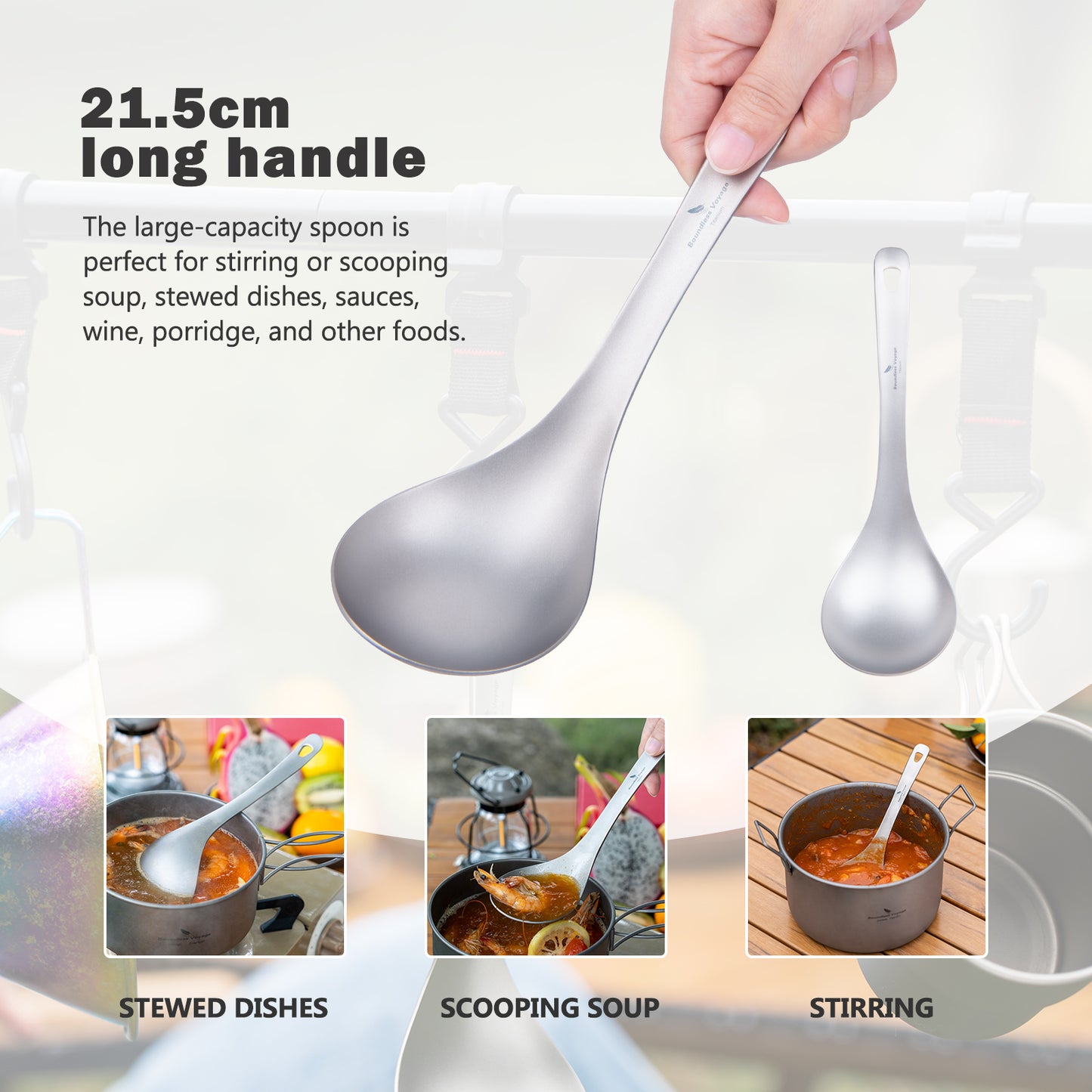 Boundless Voyage Titanium Serving Spoon 21.5cm – Large Ultralight Cooking Spoon for Camping, Outdoor Kitchen & Food Serving