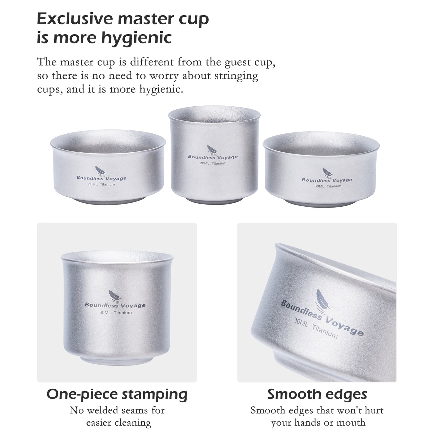 Boundless Voyage 3-Piece Titanium Double-Walled Tea Cup Set | 30ml Mini Insulated Coffee Mugs | Anti-Scald Ultralight Tasting Cups for Camping