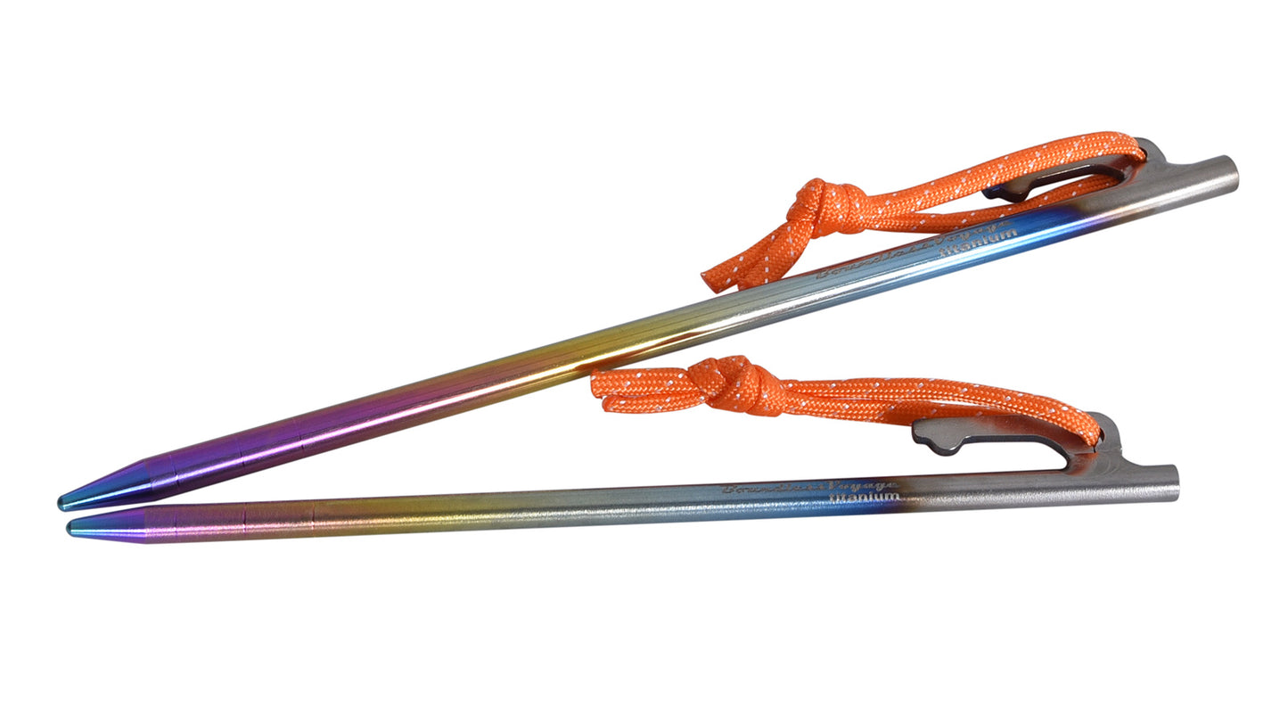Boundless Voyage Colorful Titanium Alloy Tent Stakes – Ultralight Strong Camping Pegs (20cm / 24cm / 30cm / 35cm / 40cm)