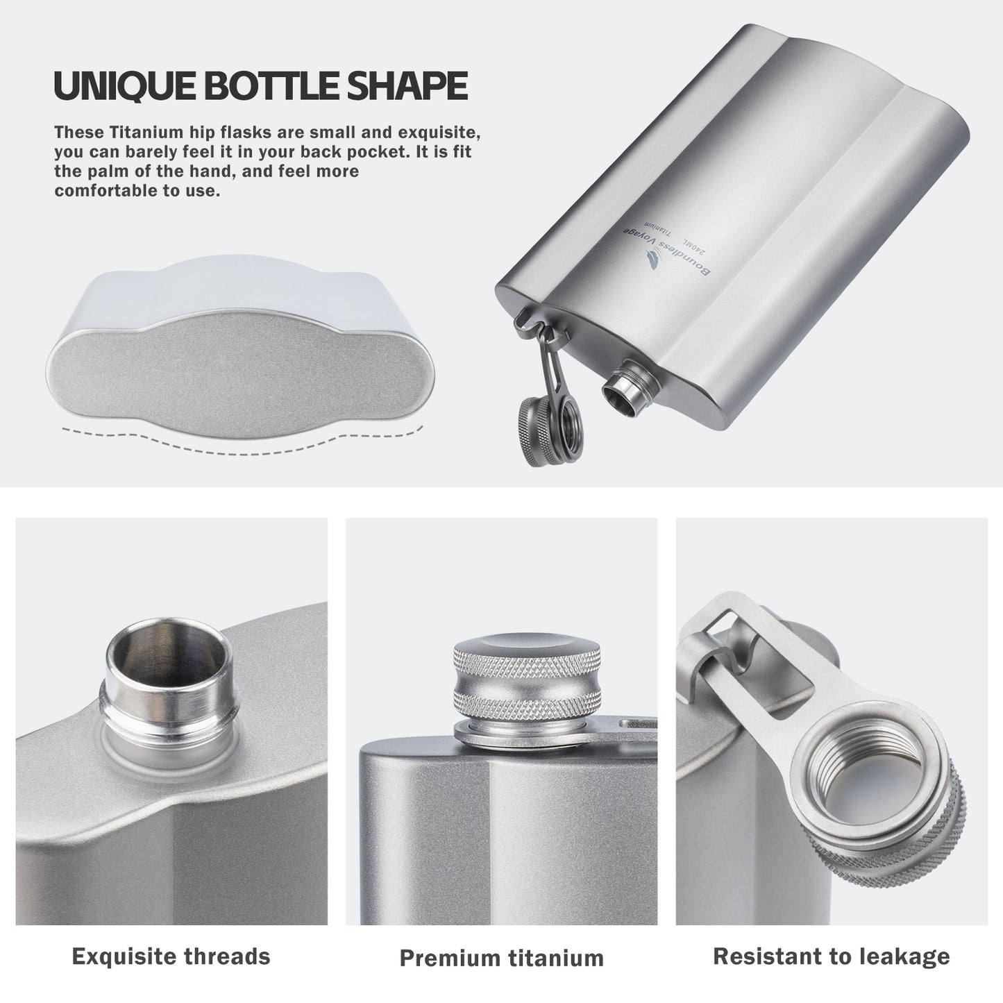 Boundless Voyage Titanium Flask 240ml+funnel Rust-Free Ultralight Small Liquor Flask Bottle for Whiskey Vodka Wine Outdoor Portable Travel Outdoor