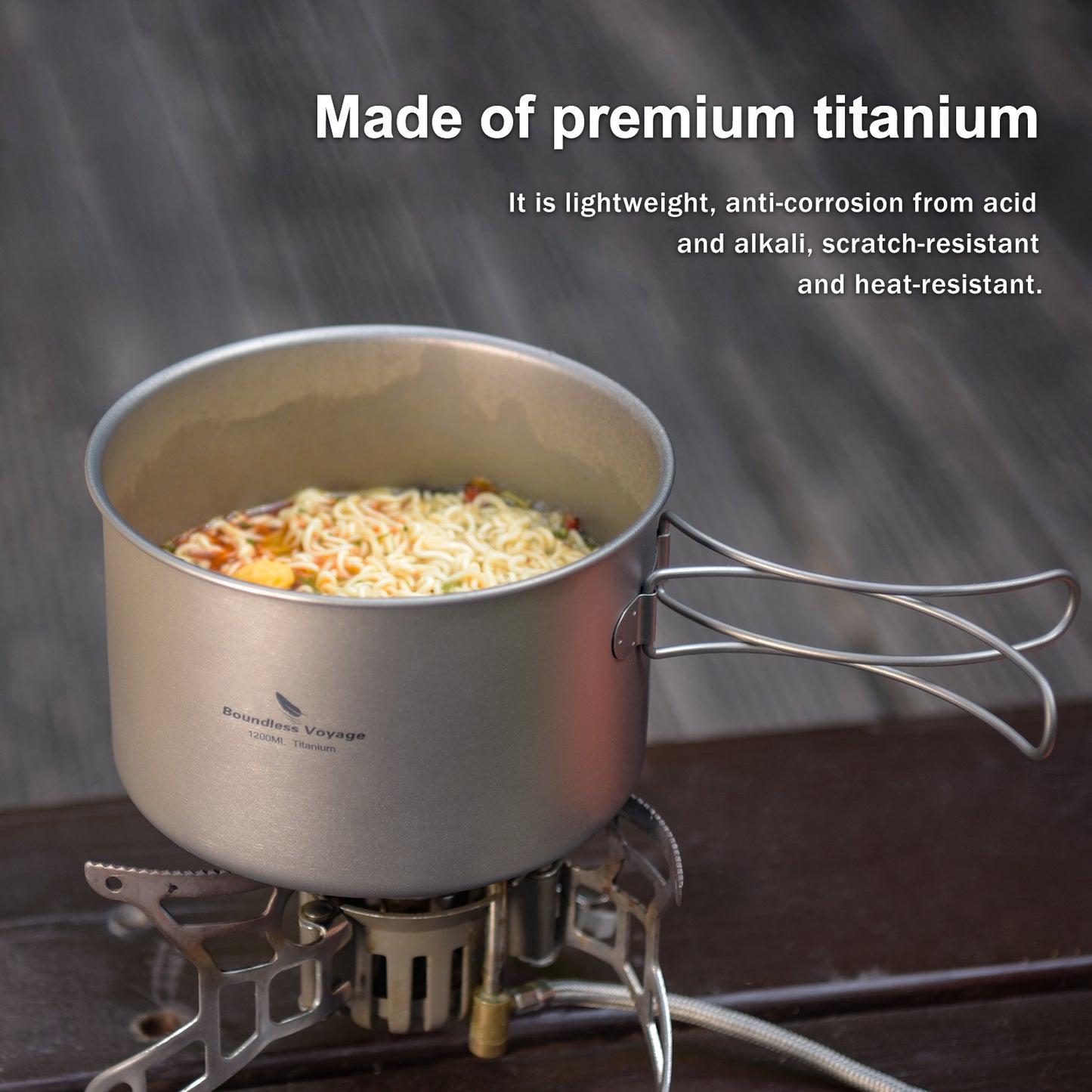 Boundless Voyage Titanium Pot & Frying Pan Set 1200ml – Ultralight Camping Cookware, Nesting TA1 Titanium Cooking Set for Backpacking, Hiking & Outdoor Cooking