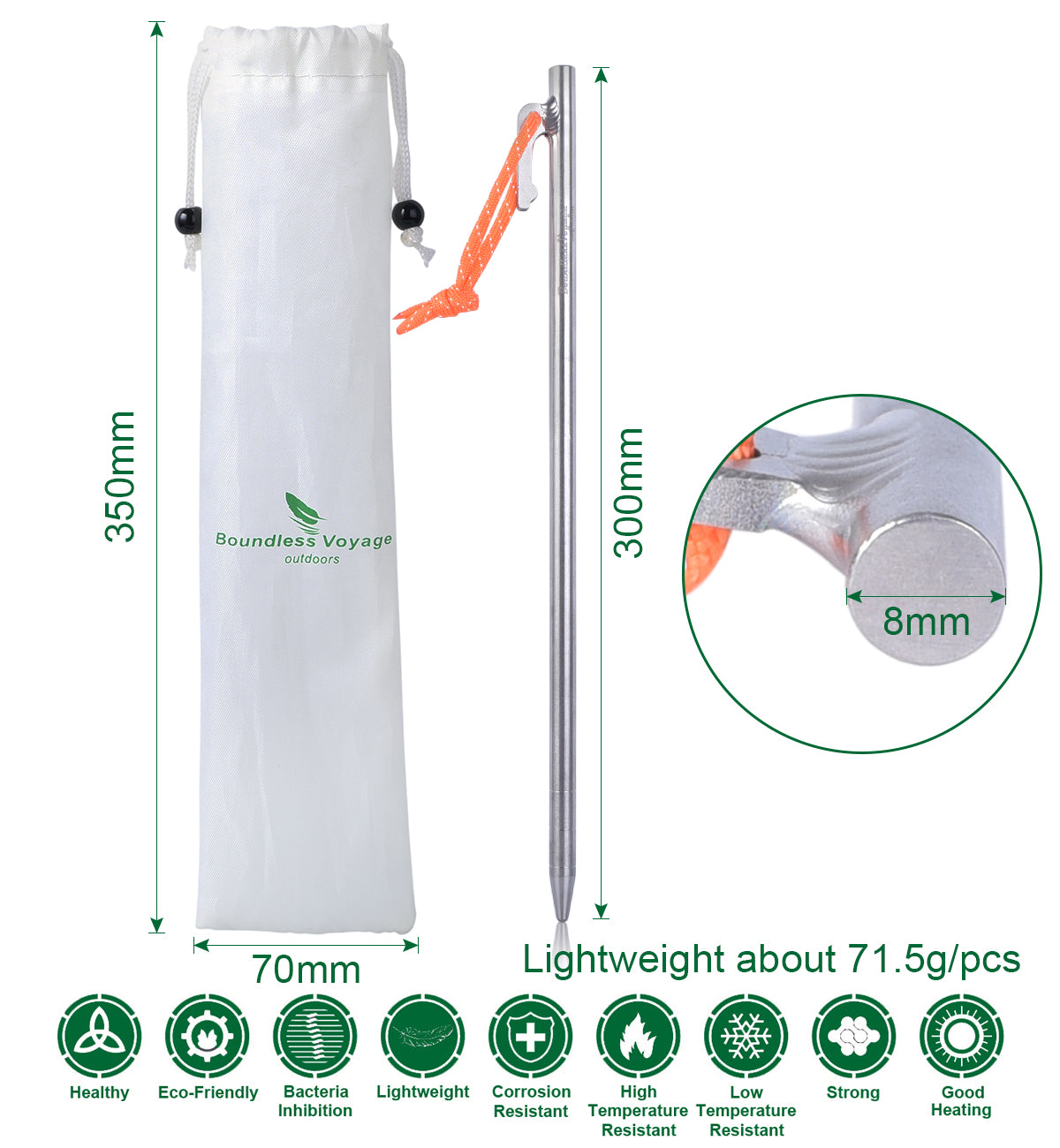 Boundless Voyage Titanium Alloy Tent Stakes (6pcs) – Ultralight Pegs 20/24/30/35/40cm for Camping, Hiking & All-Terrain Shelter Setup