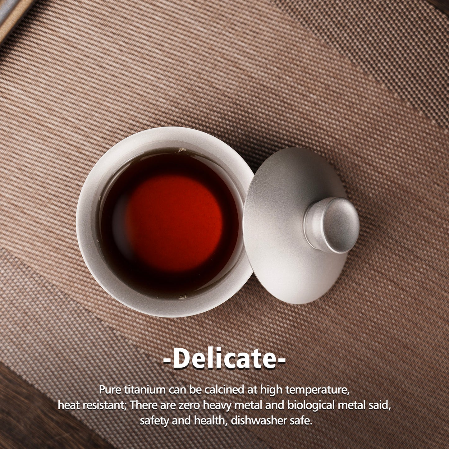 Boundless Voyage Titanium Tea Cup with Lid Traditional Chinese Kung Fu Gaiwan Double-Walled Anti-Scalding Tea Bowl Lightweight Portable Tea Set With 25ml  Cup 3PCS