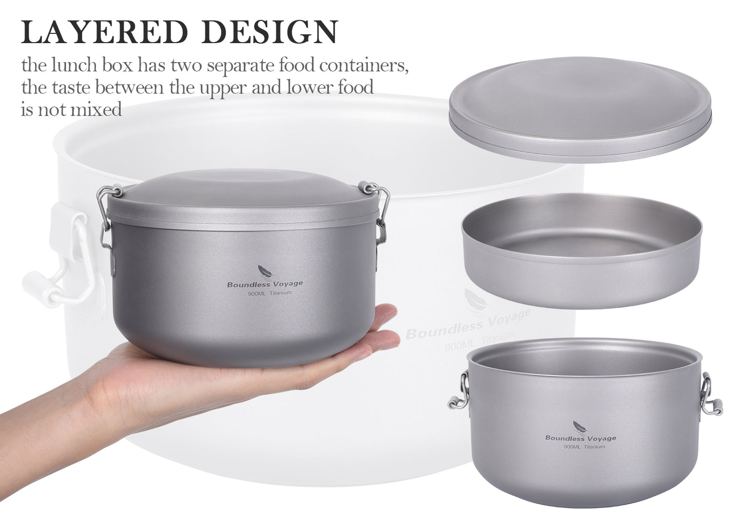 Boundless Voyage Outdoor Titanium Lunch Box Salad Soup Bowl with Lid Daily Separated Multi-layer Office Worker Bento Box Uncoated