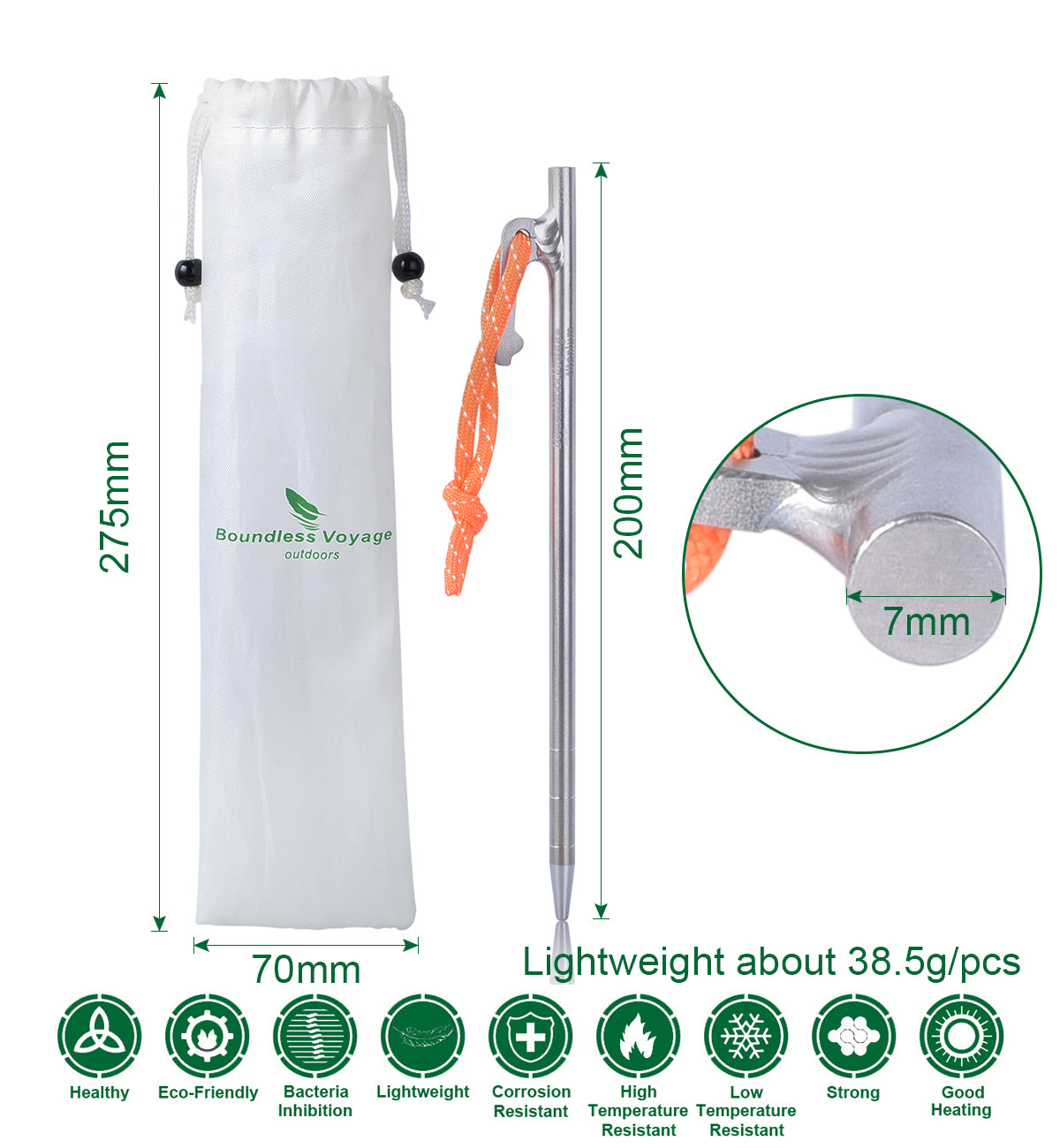 Boundless Voyage Titanium Alloy Tent Stakes (6pcs) – Ultralight Pegs 20/24/30/35/40cm for Camping, Hiking & All-Terrain Shelter Setup