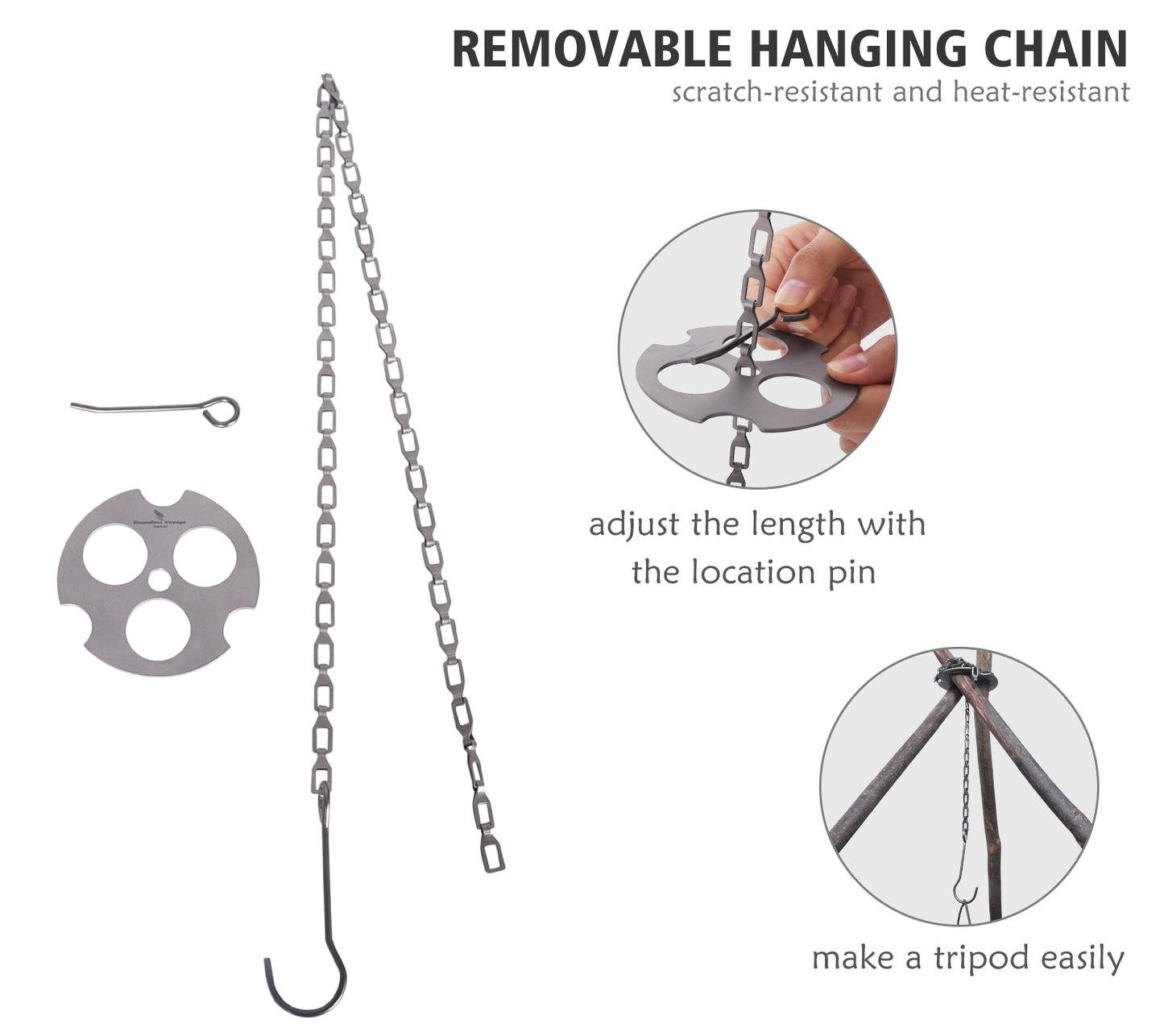 Boundless Voyage Titanium Hanging Chain with Hooks Fixed-loop for Pot Cup Grill Hanging Bird Feeders Hanging Basket Outdoor Indoor Camping Garden
