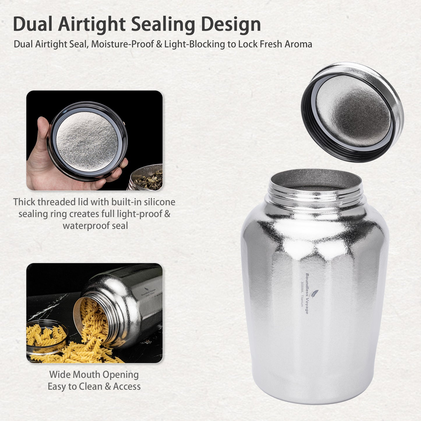 Boundless Voyage 3000ml Titanium Storage Canister Water Bottle– Airtight TA1 Titanium Container for Tea, Coffee, Food & Camping Storage