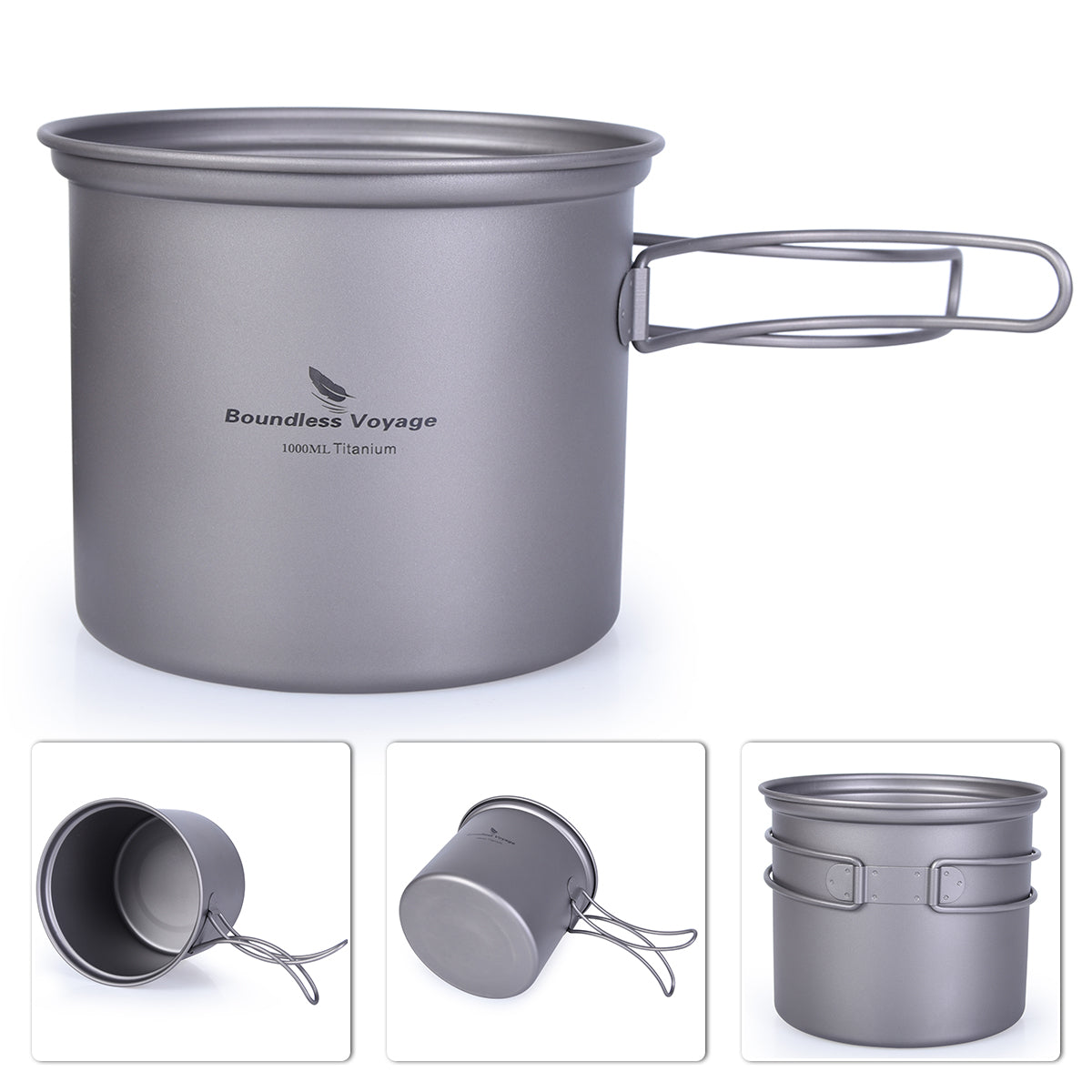 Boundless Voyage Titanium Pot Bowl with Titanium Folding Handle Outdoor Camping Picnic Cookare Tableware Set 1000ml