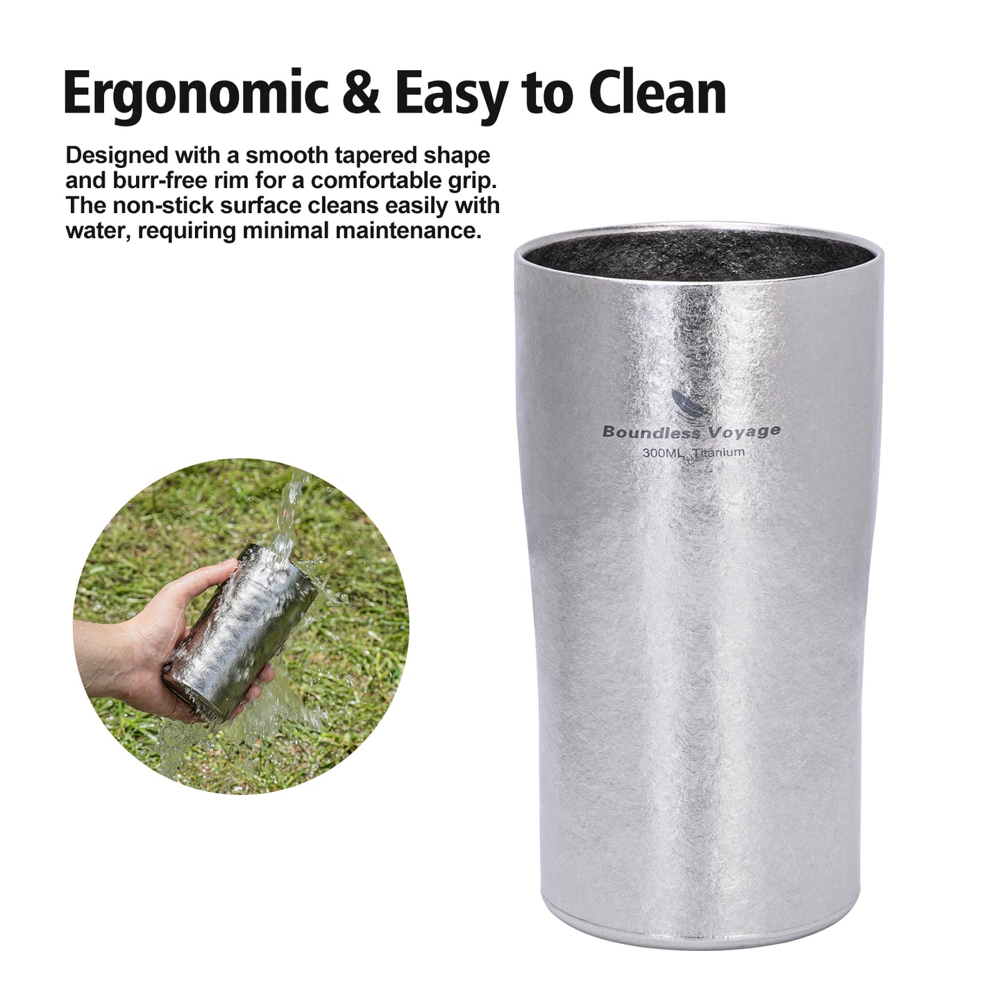 Boundless Voyage Titanium Double-Walled Cup 300ml – Ultralight Crystallized Finish Mug for Coffee, Beer & Outdoor Camping