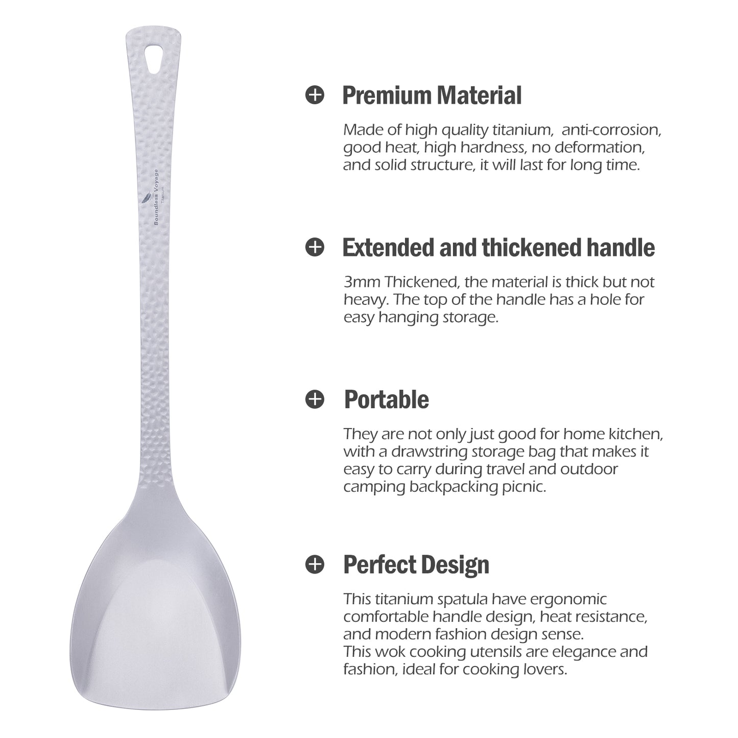 Boundless Voyage Titanium Spatula Food Turner with Embossed Handle – Lightweight Cooking Utensil for Camping, Travel & Home Kitchen