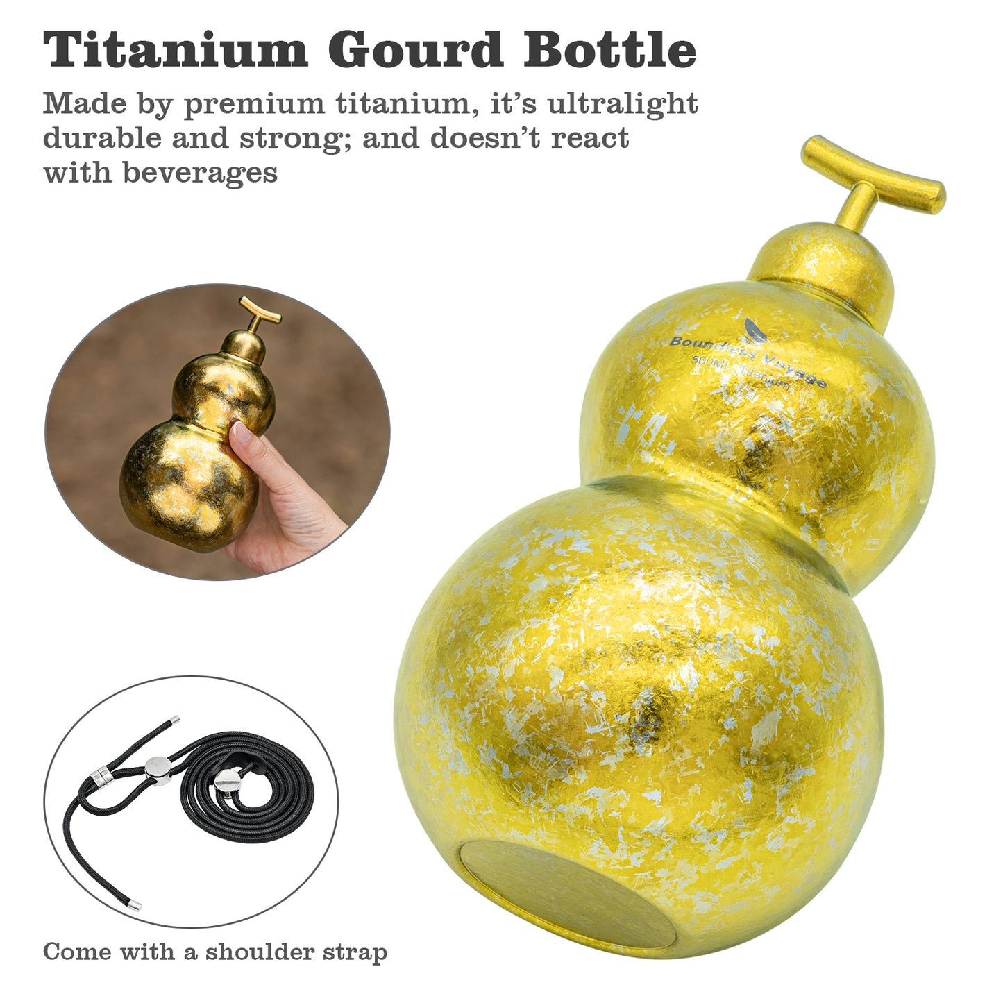 Boundless Voyage Premium Titanium Gourd Flask  | 500ml Crystallized Ice-Texture Canteen | Ultralight & Rustproof Alcohol Drinkware for Hiking & Camping