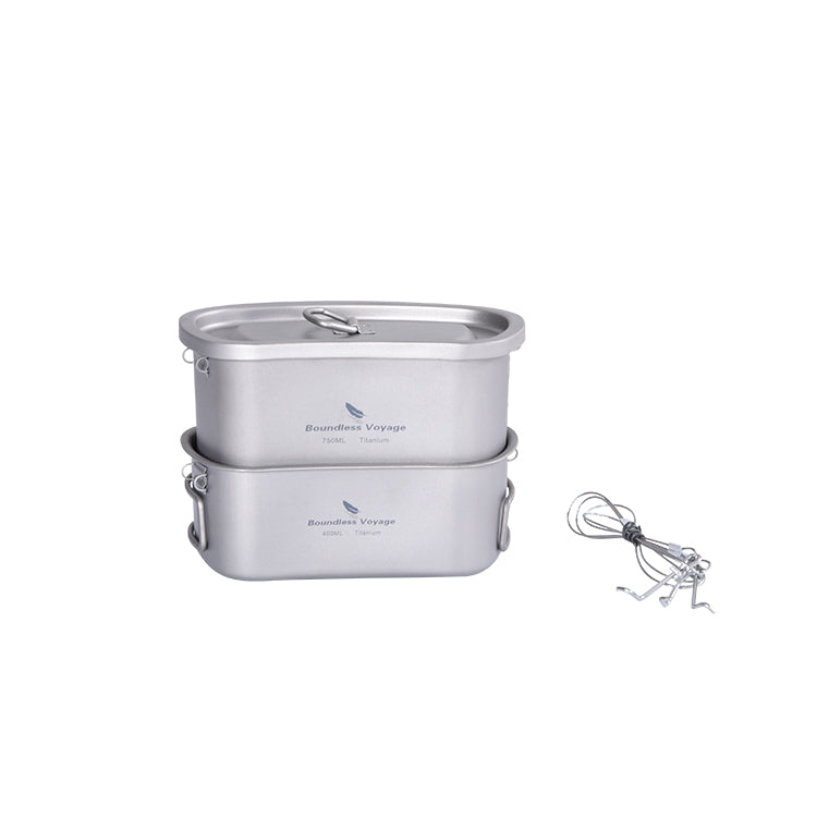 Boundless Voyage TA1 Titanium Military Canteen Set 400ml+750ml Ultralight Cooking & Mess Kit for Camping & Survival
