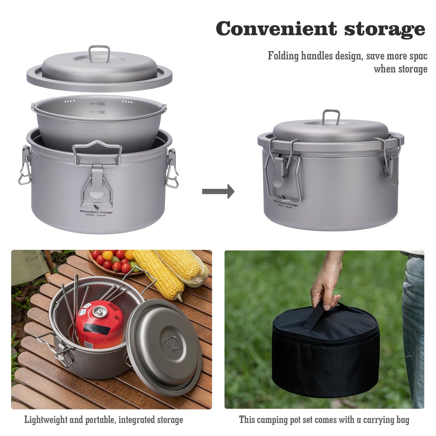 Boundless Voyage Titanium Camping Pot 3.2L  Ultralight Multifunctional Rice Cooker with Perforated Inner Liner for Hiking  Travel