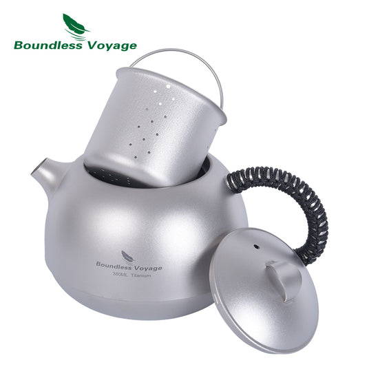 Boundless Voyage 380ml Titanium Teapot | Anti-Scald Handle & Lid | Ultralight 117g Mini Kettle for Camping, Coffee & Tea Maker