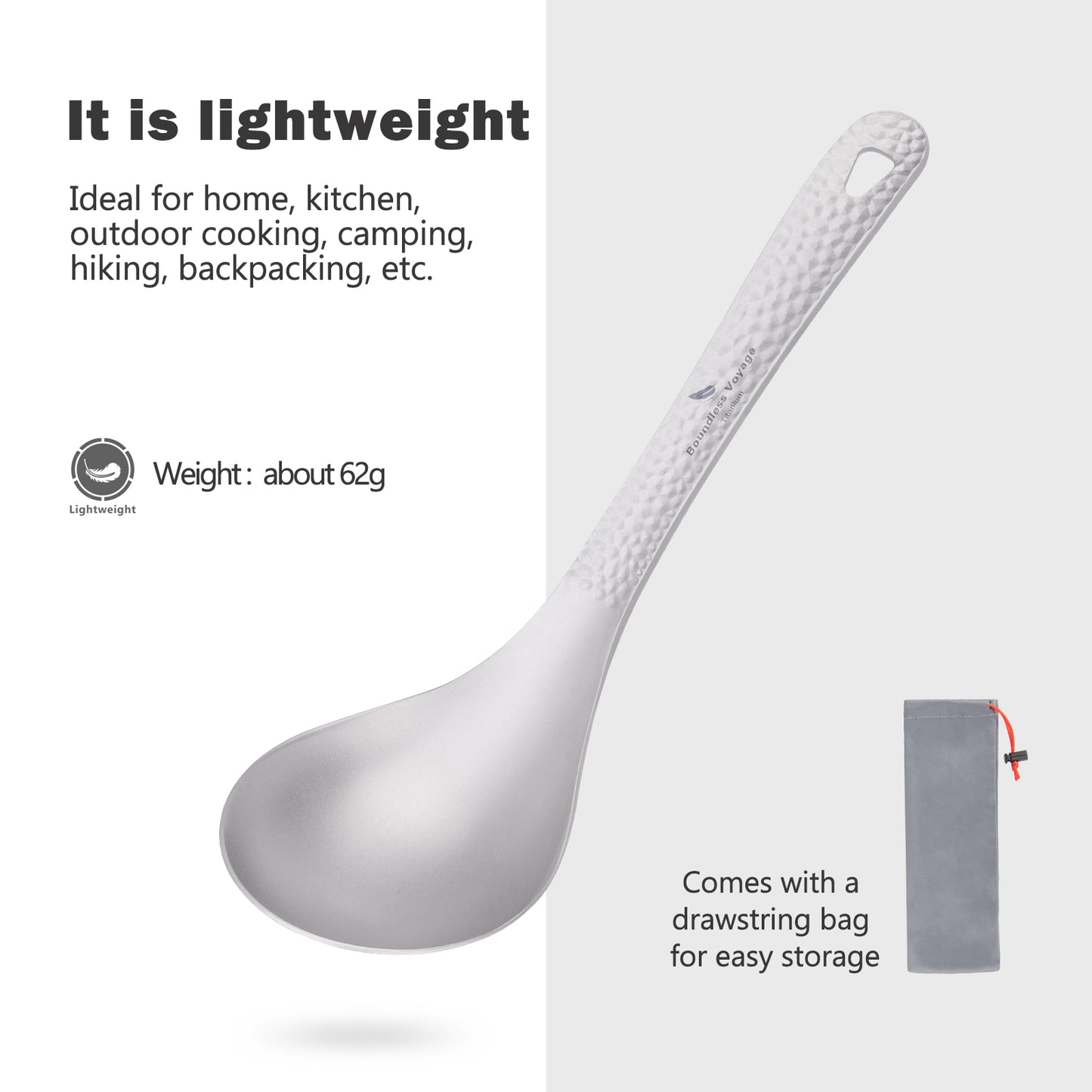 Boundless Voyage Titanium Soup Ladle 21.5cm – Large Hanging Cooking Spoon for Camping, Outdoor Kitchen & Food Serving