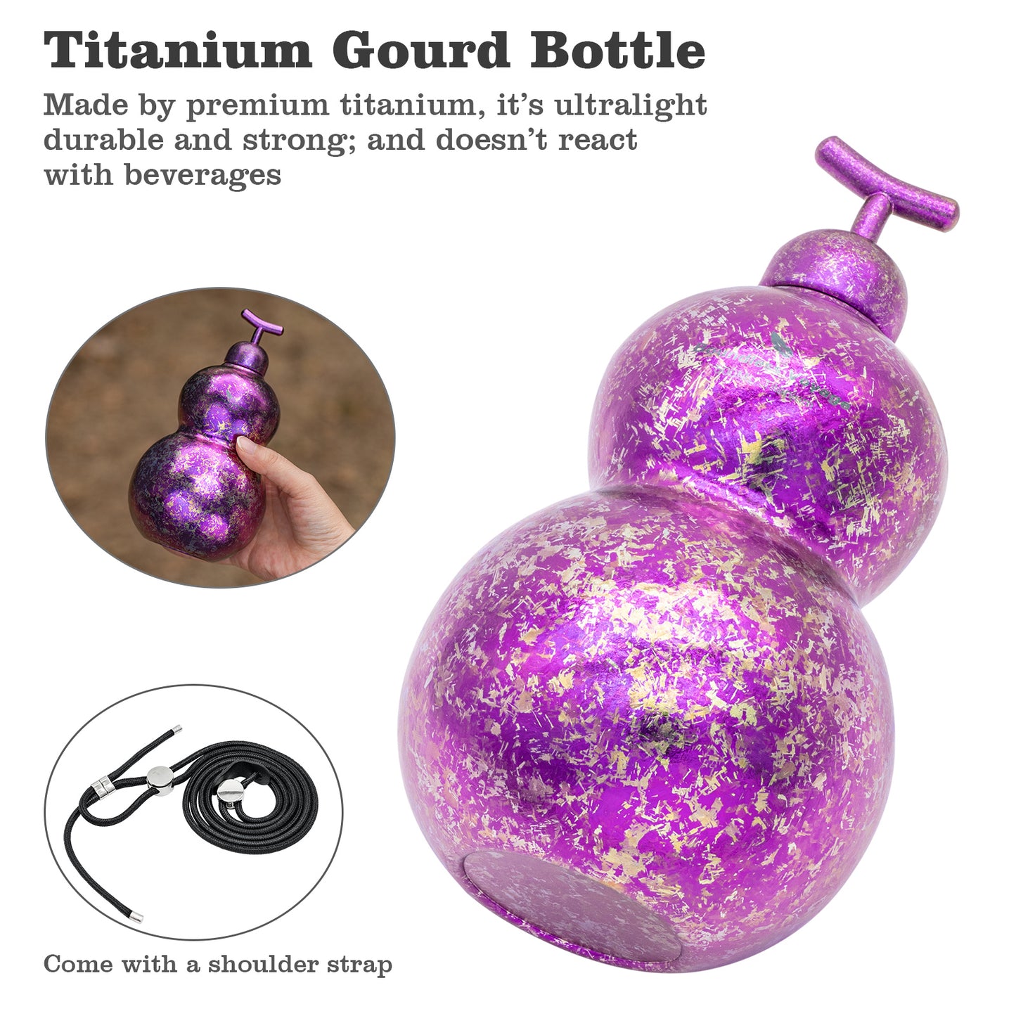 Boundless Voyage Premium Titanium Gourd Flask  | 500ml Crystallized Ice-Texture Canteen | Ultralight & Rustproof Alcohol Drinkware for Hiking & Camping