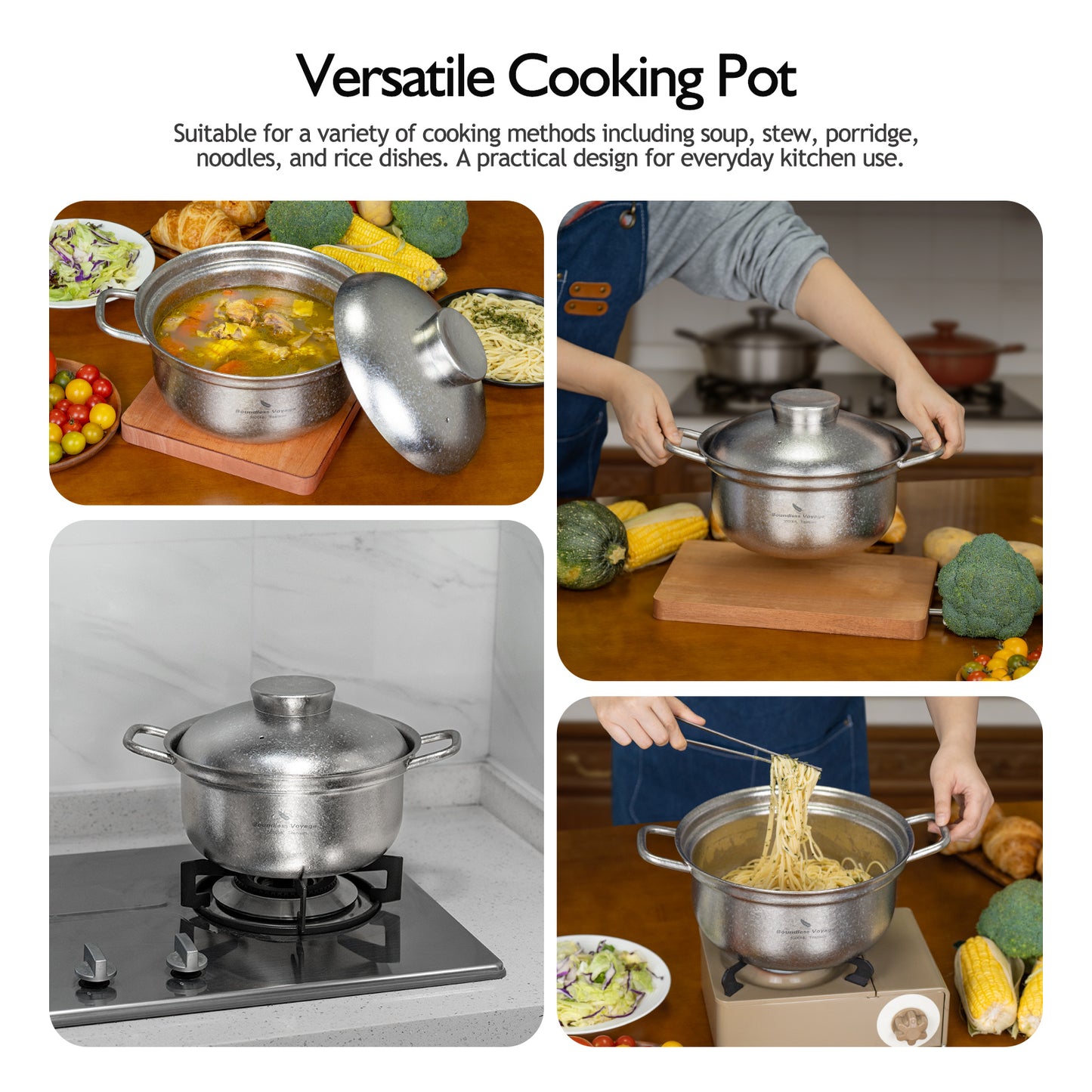 Boundless Voyage 3.5L Titanium Cooking Pot – Heavy-Duty Thick-Wall Stock Pot with Vented Lid for Home Kitchen & Outdoor Cooking