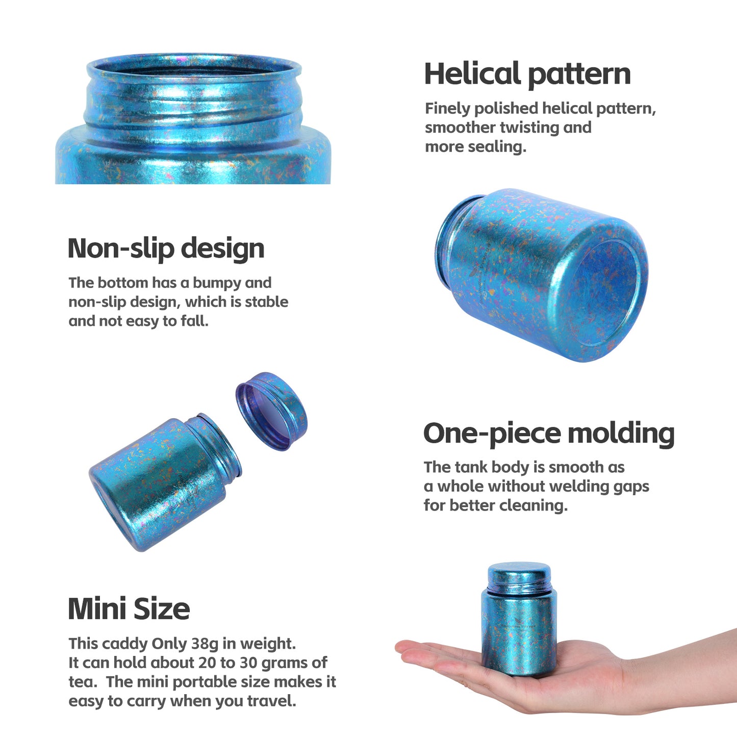 Boundless Voyage Mini Titanium Tea Caddy – Colorful Ice Texture Tea Canister for Loose Leaf Tea, Coffee, Spices & Portable Dry Storage