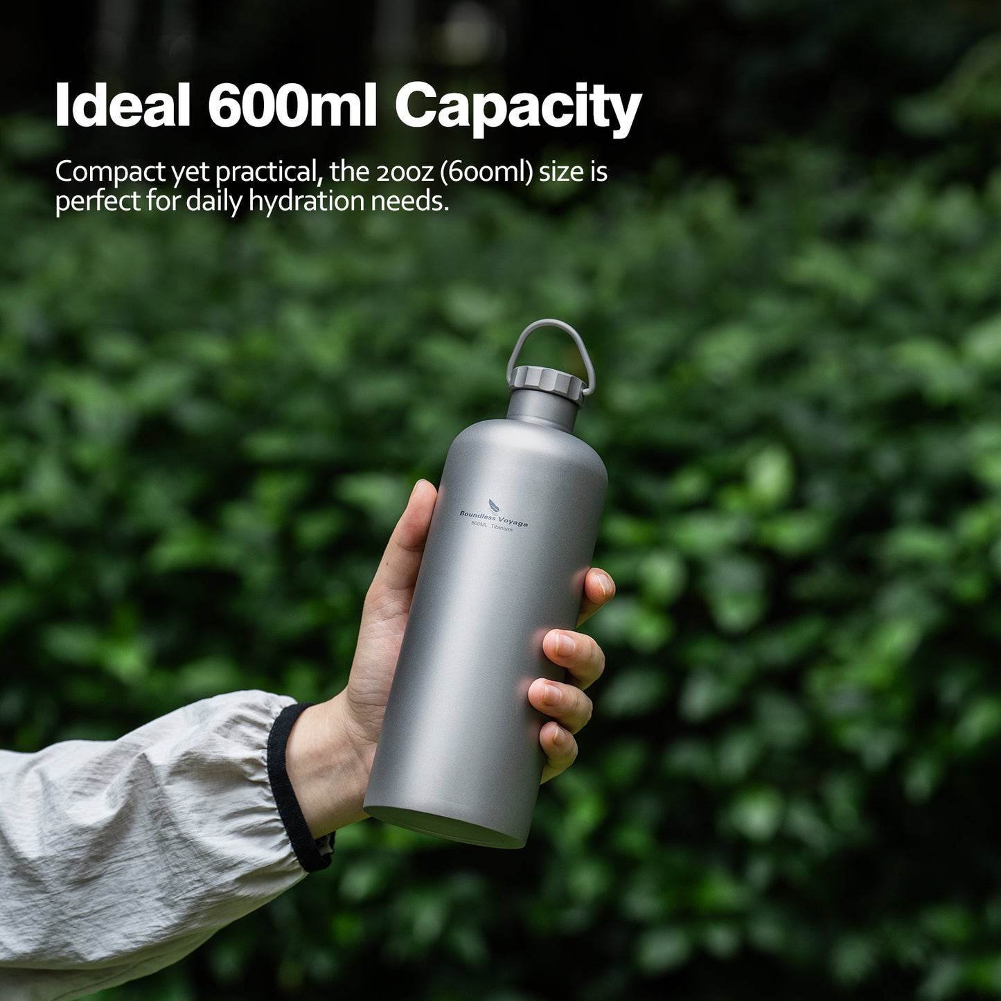 Boundless Voyage Titanium Water Bottle 600ml Ultralight Leak-Proof Lid, Durable & Corrosion Resistant, for Hiking, Camping, Travel & Everyday Use