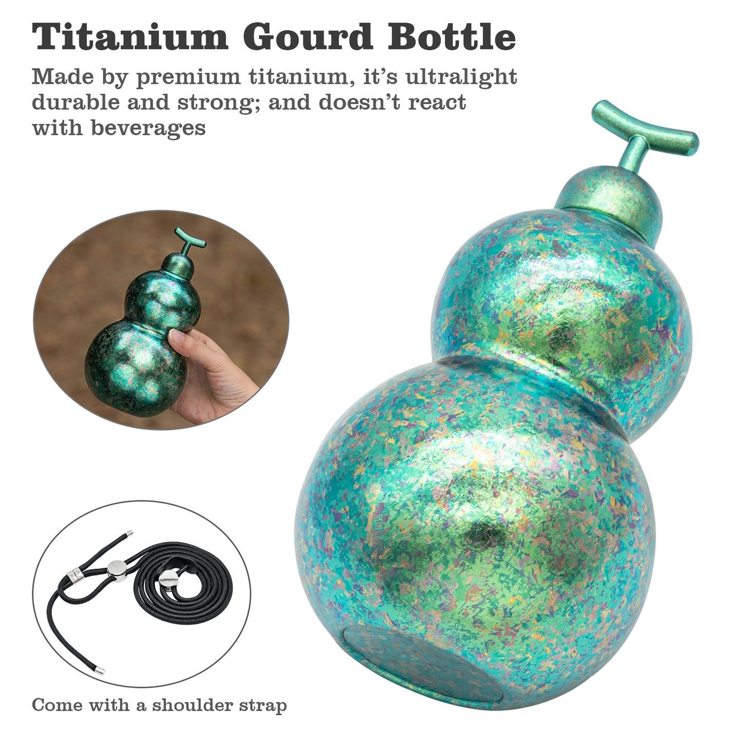 Boundless Voyage Premium Titanium Gourd Flask  | 500ml Crystallized Ice-Texture Canteen | Ultralight & Rustproof Alcohol Drinkware for Hiking & Camping