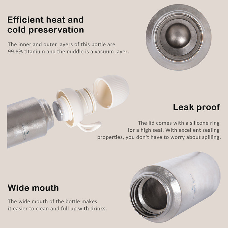 Boundless Voyage Titanium 300ml Vacuum Water Bottle Double-Walled Lightweight Coffee Bottle Leak-Proof Sport Bottle for Travel Outdoor Office