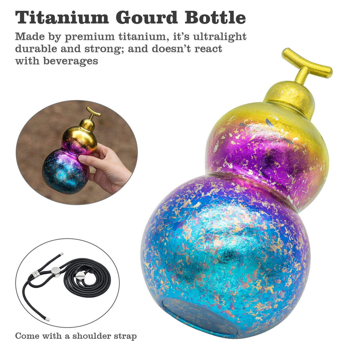 Boundless Voyage Premium Titanium Gourd Flask  | 500ml Crystallized Ice-Texture Canteen | Ultralight & Rustproof Alcohol Drinkware for Hiking & Camping