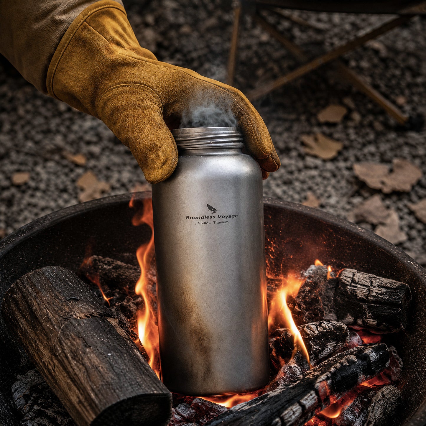 Boundless Voyage 950ml Titanium Water Bottle with Lids – TA1 Ultralight Wide Mouth Canteen for Hiking, Camping & Travel