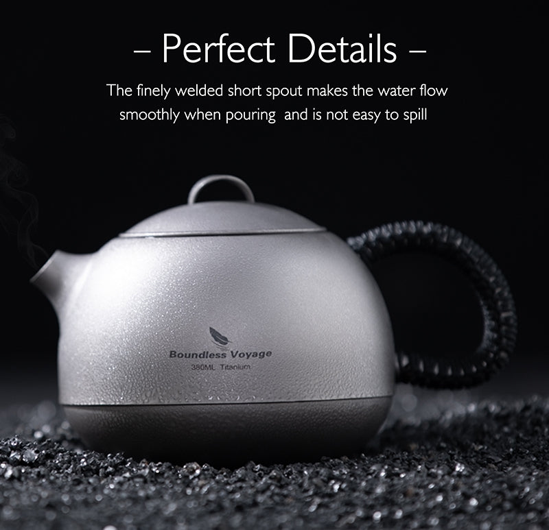 Boundless Voyage 380ml Titanium Teapot | Anti-Scald Handle & Lid | Ultralight 117g Mini Kettle for Camping, Coffee & Tea Maker