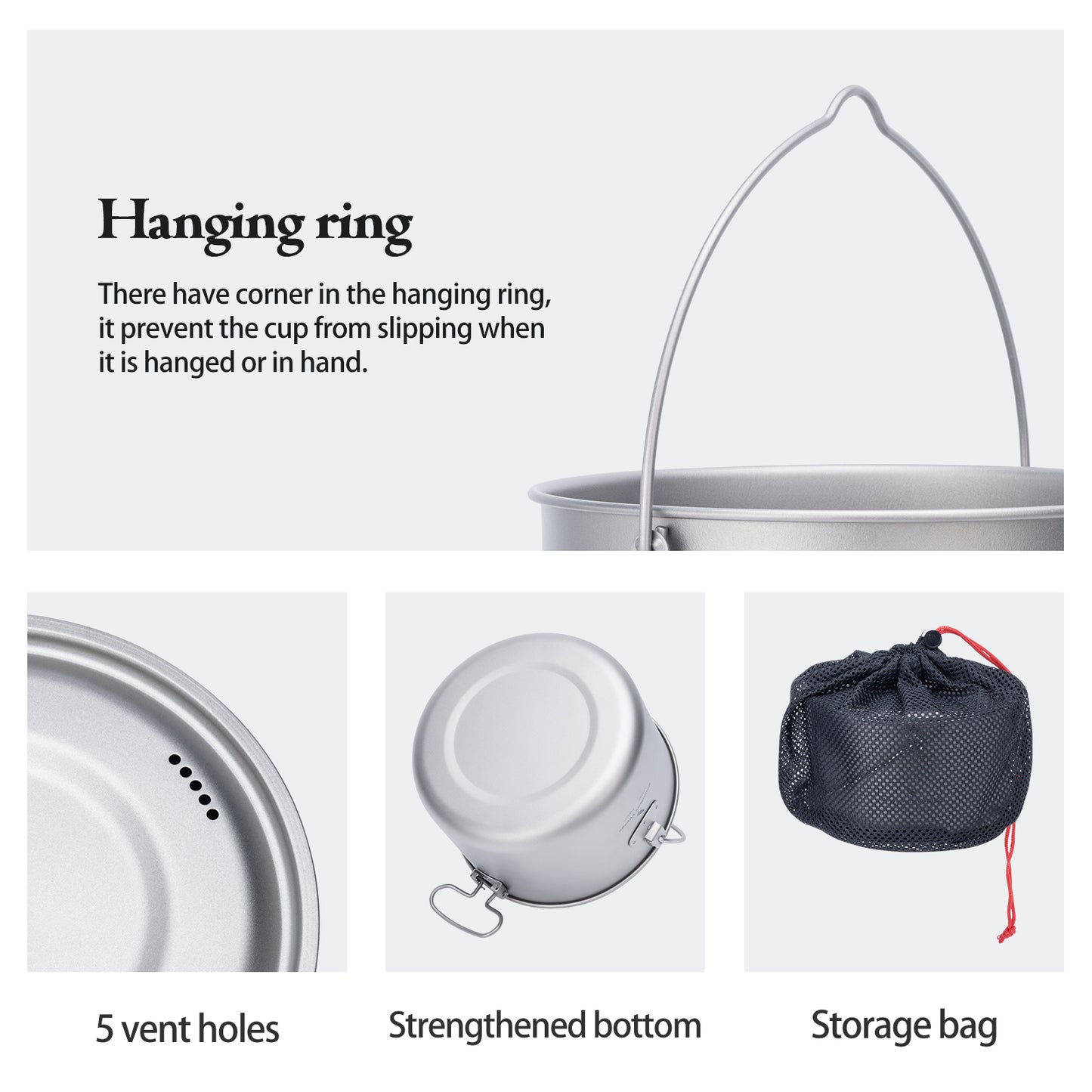 Boundless Voyage 1950ml TA1 Titanium Hanging Pot – Ultralight Campfire Cooking Pot for Camping, Backpacking & Outdoor Bushcraft