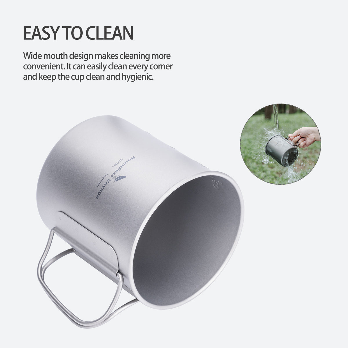 Boundless Voyage Ultralight Titanium Hanging Mug with Bail Handle | Single-Wall Camping Cup & Cooking Pot | Foldable Handle Backpacking Canteen for Open Fire & Stove | Non-Toxic & BPA-Free