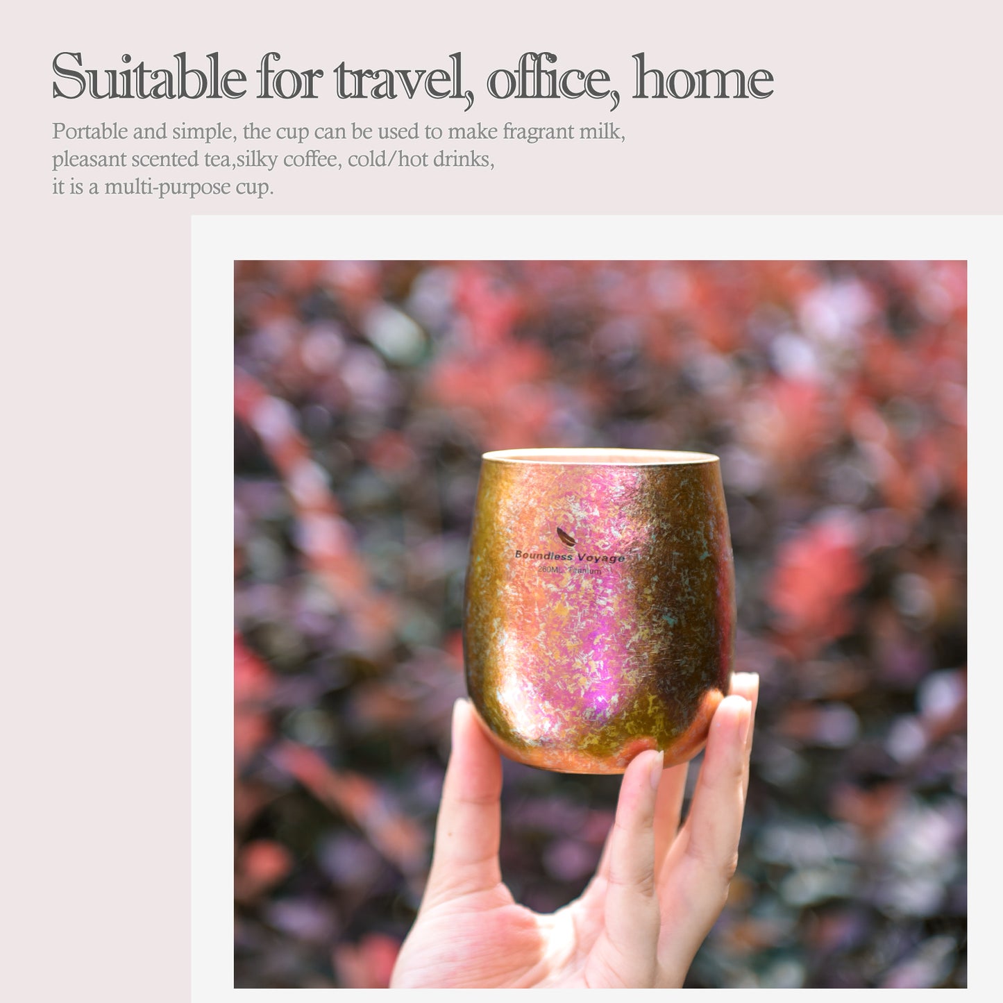 Boundless Voyage 260ml Double-Wall Titanium Cup – Colorful Insulated Mug with Ice Texture, Ultralight TA1 Titanium Coffee Tea Cup for Camping, Beer & Travel