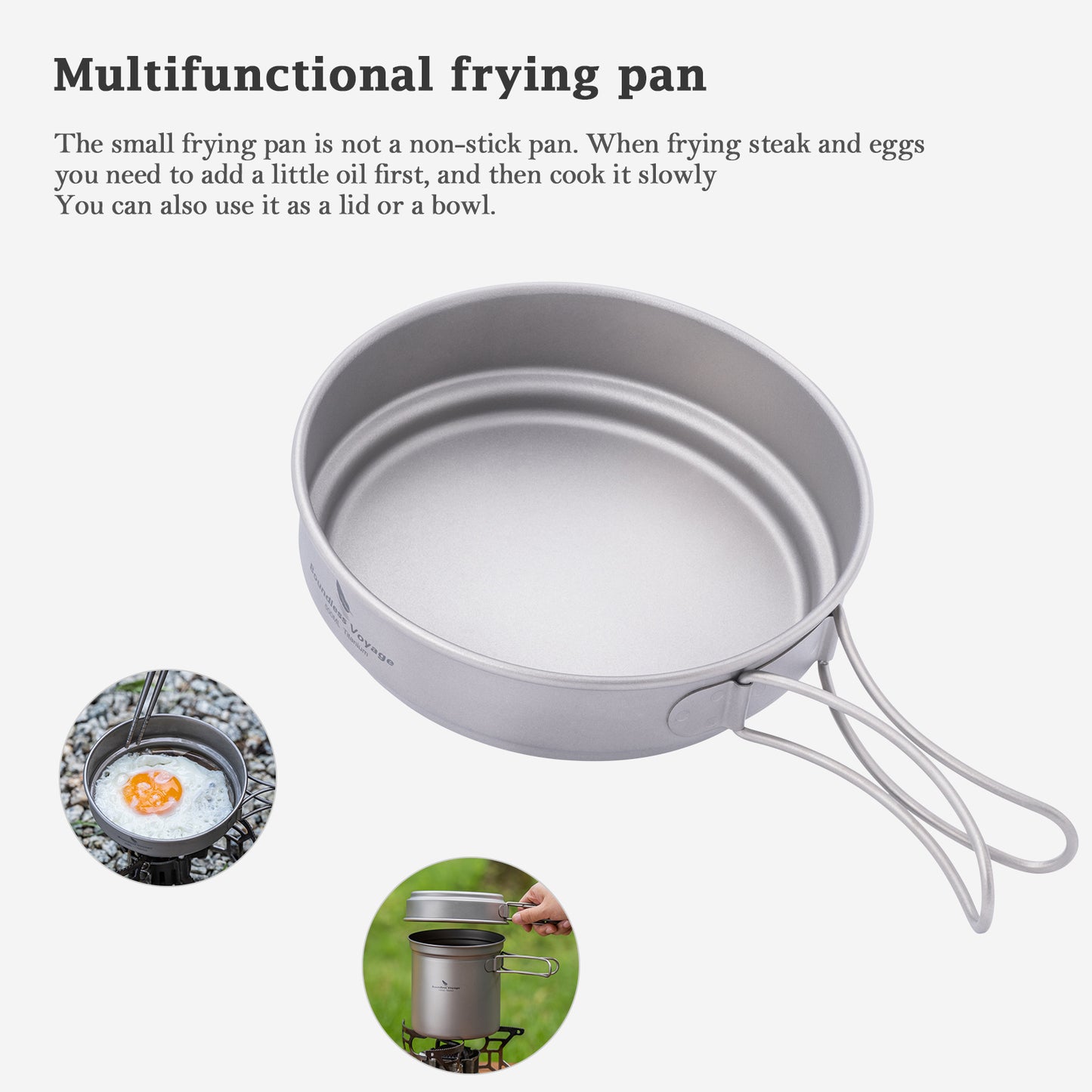 Boundless Voyage Titanium Cookware Set – Ultralight Camping Pot & Frying Pan 500ml + 1080ml, Nesting TA1 Titanium Cooking Set for Backpacking, Hiking & Outdoor Cooking