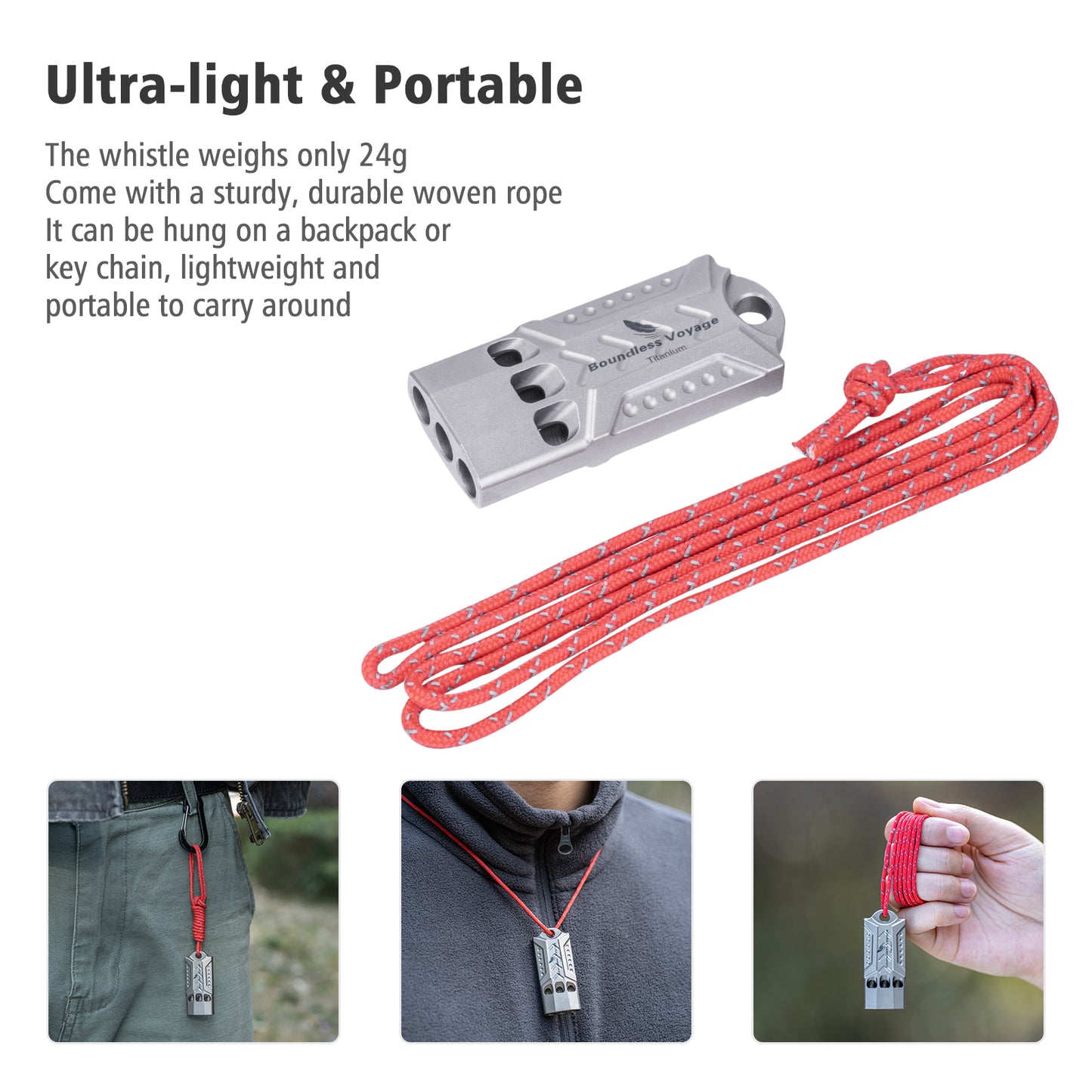 Boundless Voyage Titanium Emergency Whistle – Loud Safety Whistle with Lanyard for Camping, Hiking, Sports & EDC