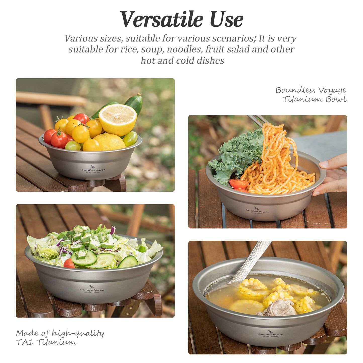 Boundless Voyage 500ml Titanium Bowl – Ultralight Camping Rice, Soup & Salad Bowl for Hiking, Travel & Outdoor Dining