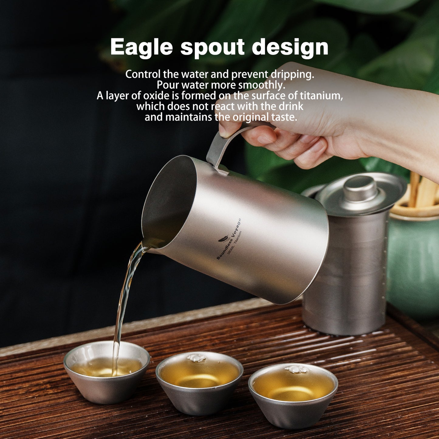 Boundless Voyage 380ml Ultralight Titanium Teapot | 136g Portable Coffee Kettle with Filter | Anti-Scald Handle for Camping & Hiking