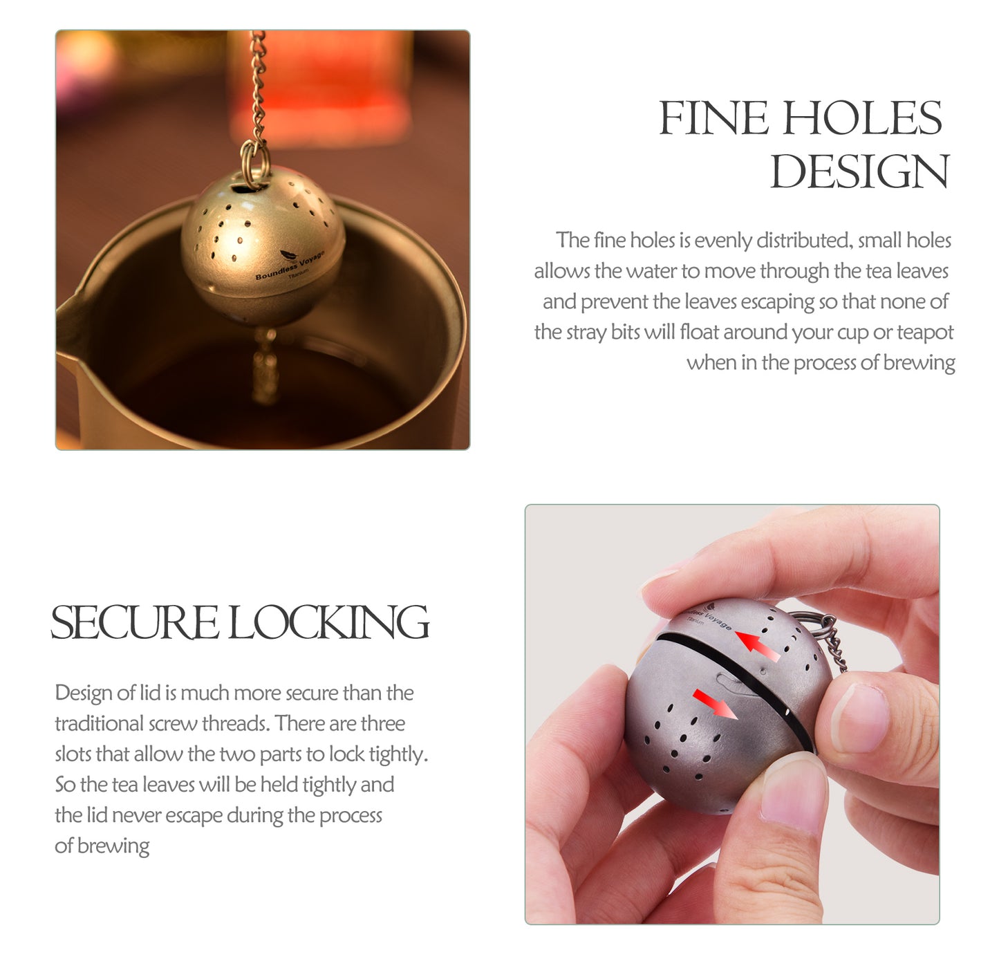 Boundless Voyage 10g Ultralight Titanium Tea Ball Infuser | Extra Fine Mesh Tea Steeper with Extended Chain | Rust-Proof Portable Filter for Loose Leaf Tea