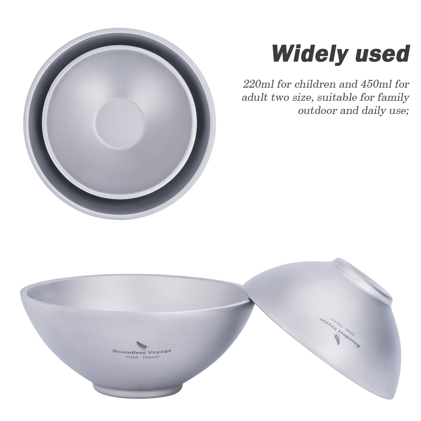Boundless Voyage 220ml Titanium Double-Wall Bowl – Insulated Camping Soup & Snack Bowl for Adults, Kids & Outdoor Dining