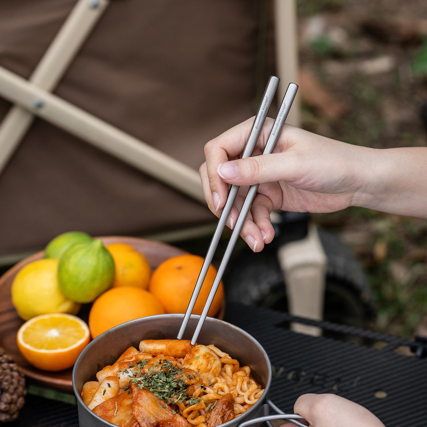 Boundless Voyage Titanium Chopsticks & Spork Set | Ultralight 2-in-1 Camping Cutlery | Non-Coated & Dishwasher Safe