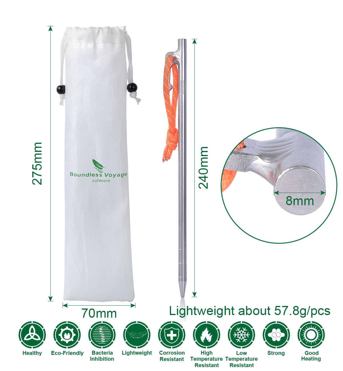 Boundless Voyage Titanium Alloy Tent Stakes (6pcs) – Ultralight Pegs 20/24/30/35/40cm for Camping, Hiking & All-Terrain Shelter Setup