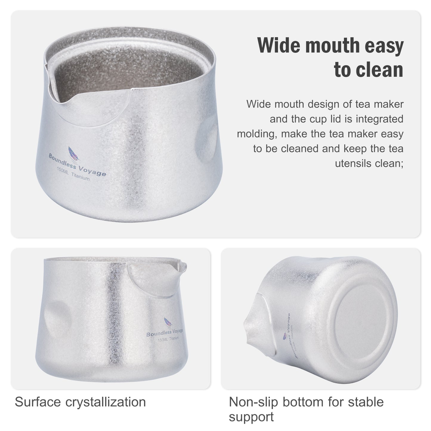 Boundless Voyage 150ml Titanium Double-Layer Tea Maker | 90g Ultralight Mini Teapot with Wood Handle | Anti-Scald Insulated Tea Mug for Solo Camping