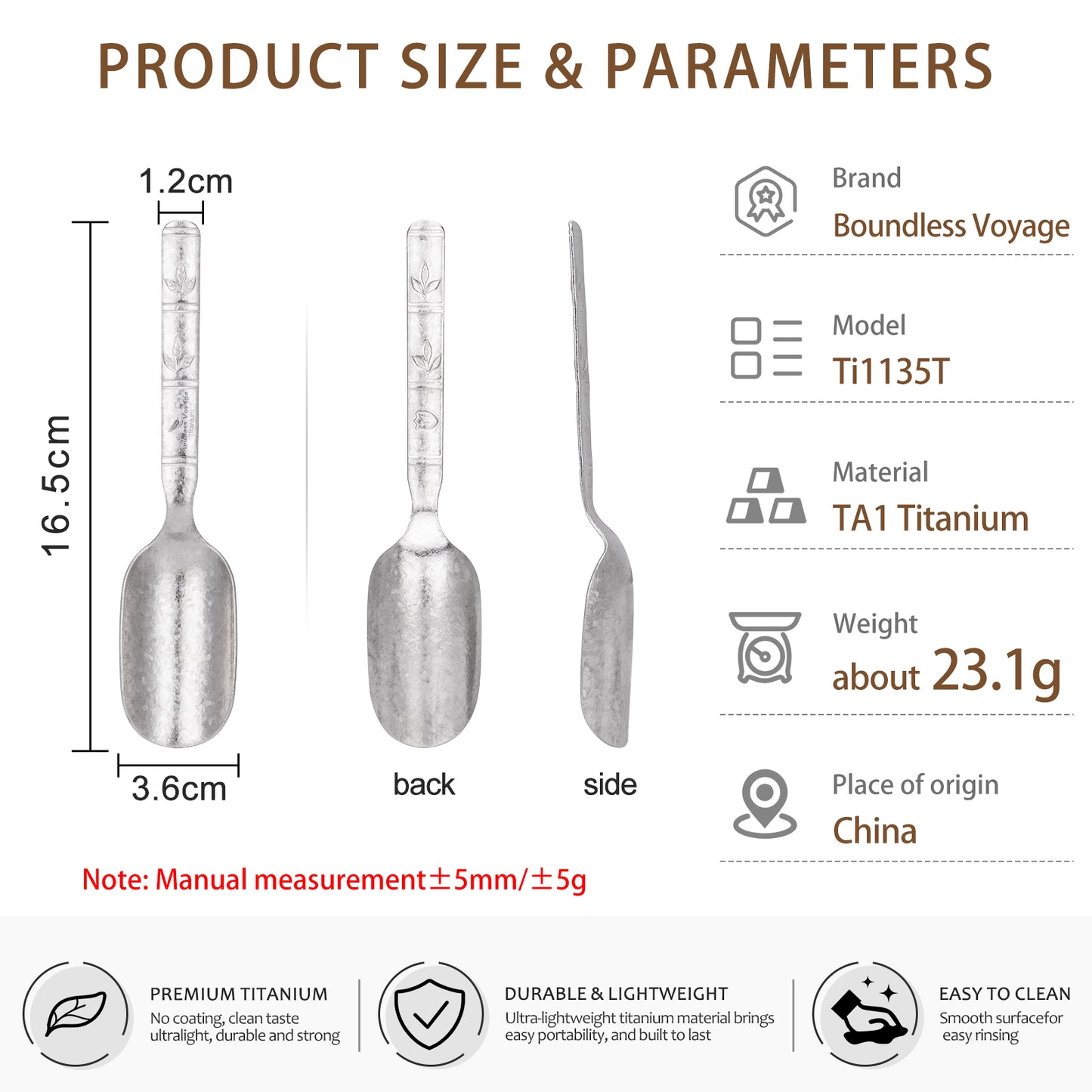 Boundless Voyage TA1 Titanium Spoon 2PCS– Ultralight Portable Camping Spoon for Hiking, Backpacking, Travel & Everyday Use