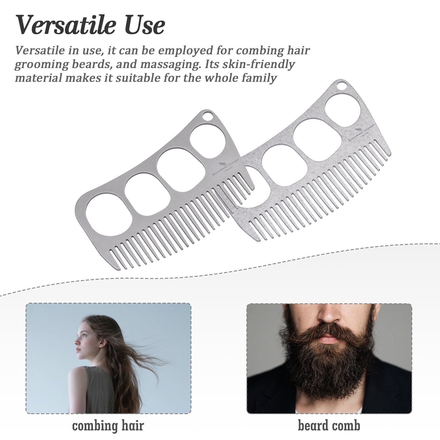 Boundless Voyage Titanium Crescent Hair & Beard Comb – Lightweight Unisex Grooming Tool for Home & Travel