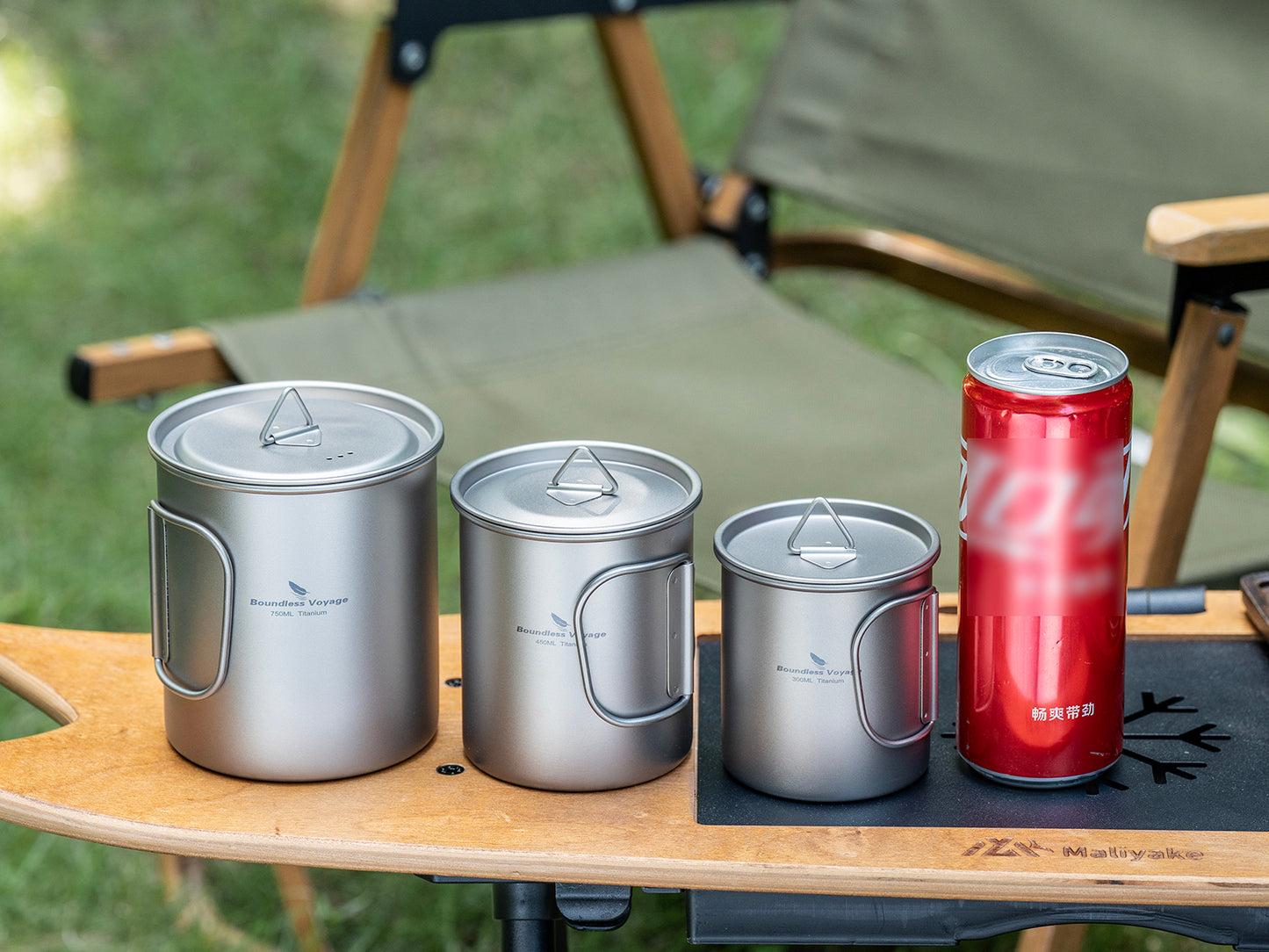 Boundless Voyage Titanium Camping Cup with Lid – 300ml / 450ml / 750ml Stackable Ultralight Mug Pot for Backpacking, Hiking & Outdoor Cooking