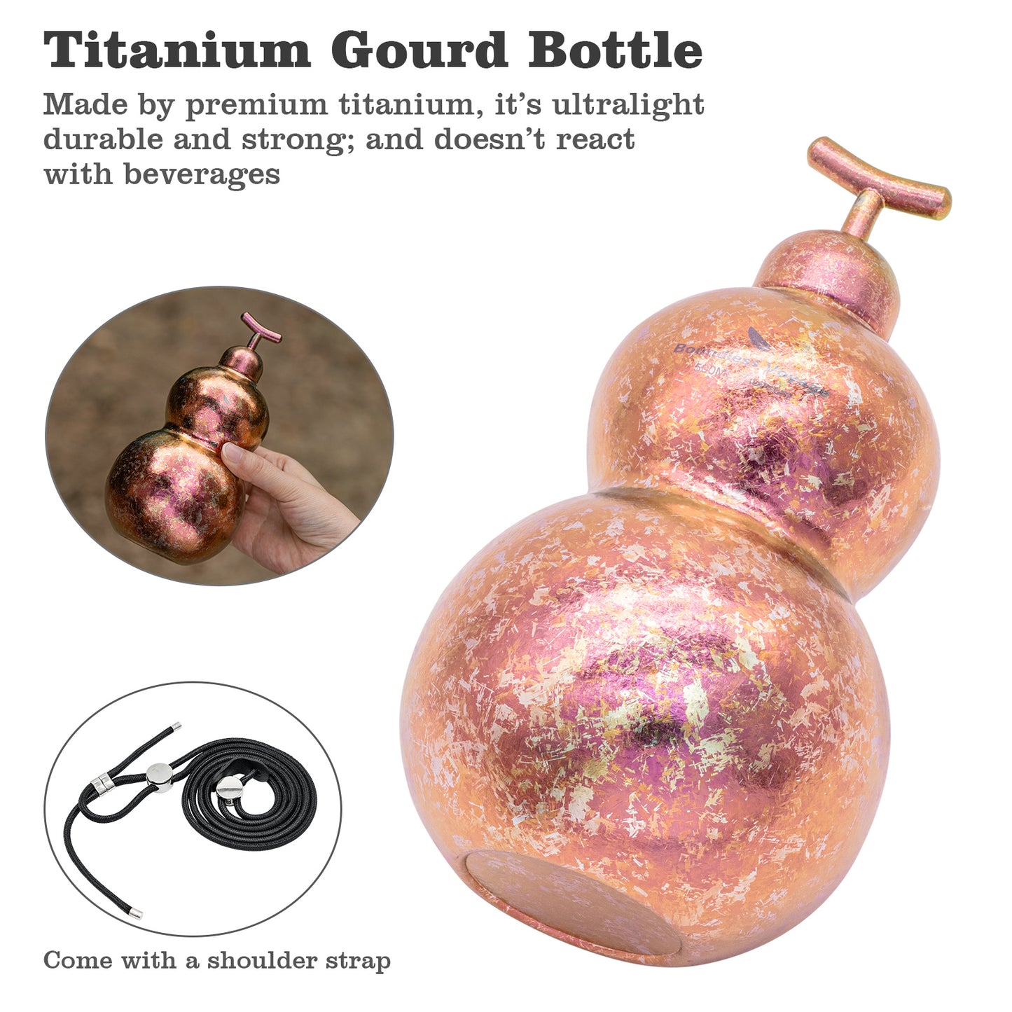 Boundless Voyage Premium Titanium Gourd Flask  | 500ml Crystallized Ice-Texture Canteen | Ultralight & Rustproof Alcohol Drinkware for Hiking & Camping