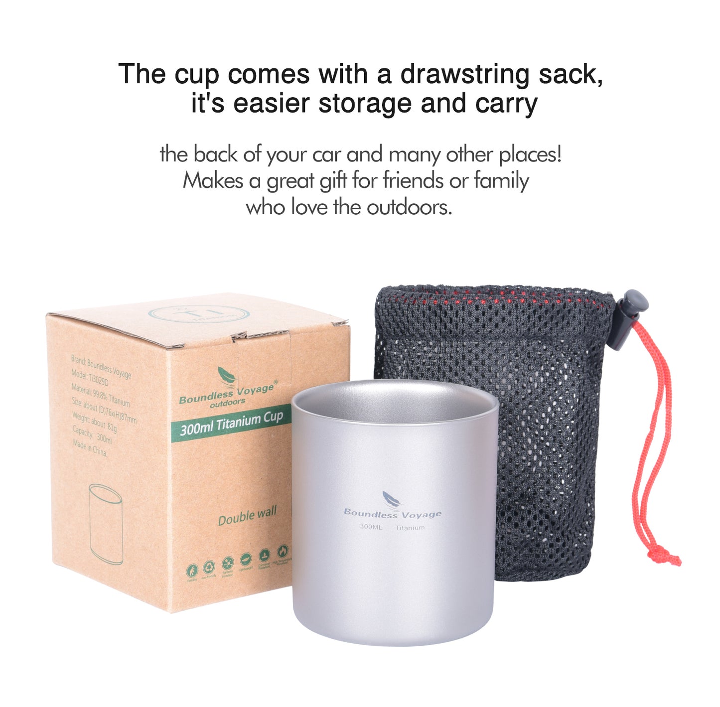 Boundless Voyage 4-Piece Double-Walled Titanium Cup Set | 120ml-450ml Ultralight Insulated Mugs | Anti-Scalding Nesting Cup Set for Camping & Office